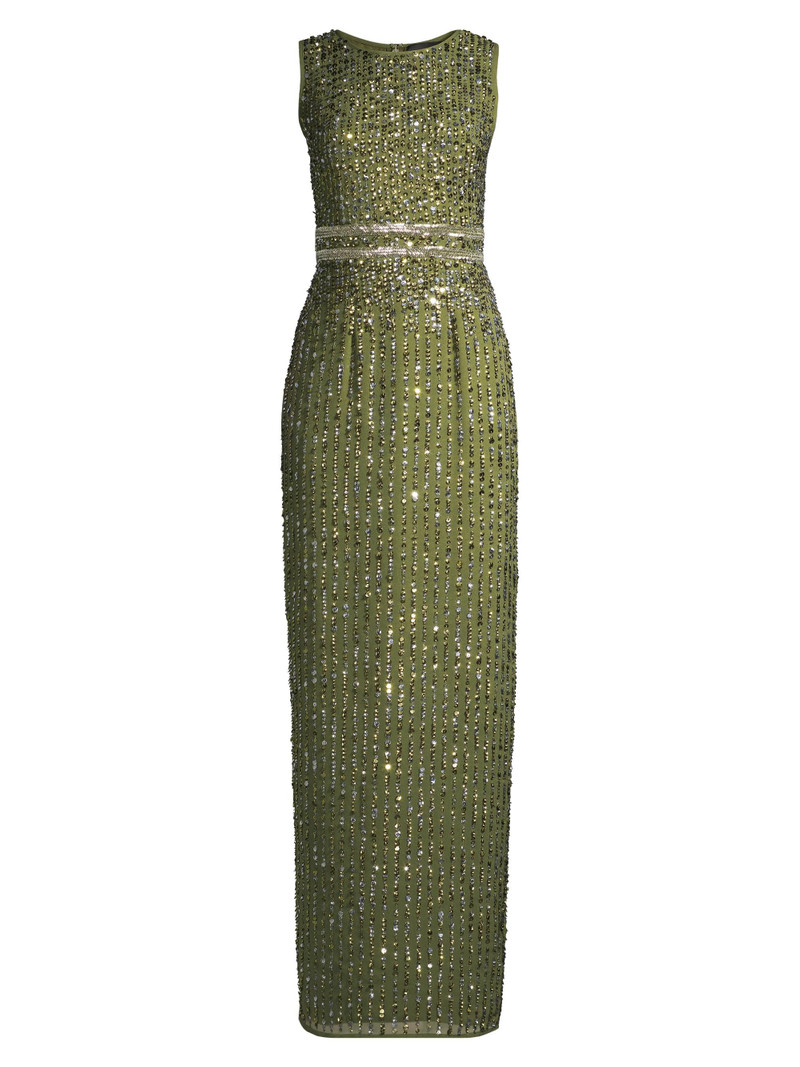 Women's Beaded Column Gown - Olive 1