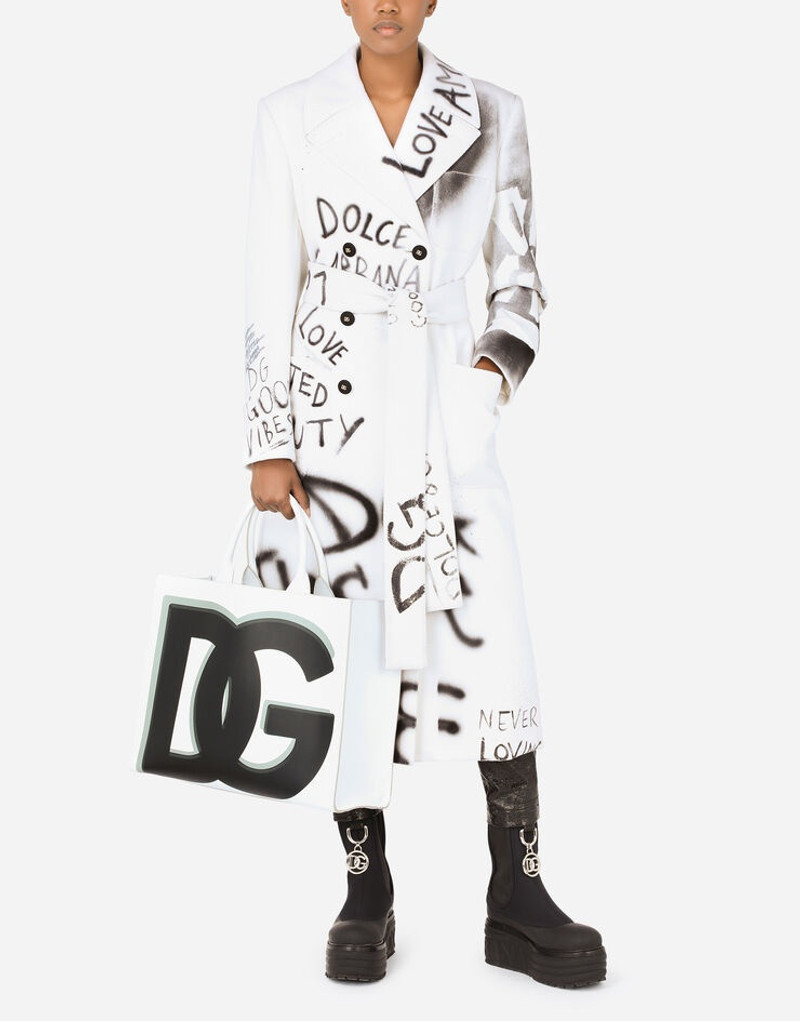 Belted double-breasted fabric coat with DG graffiti print 7