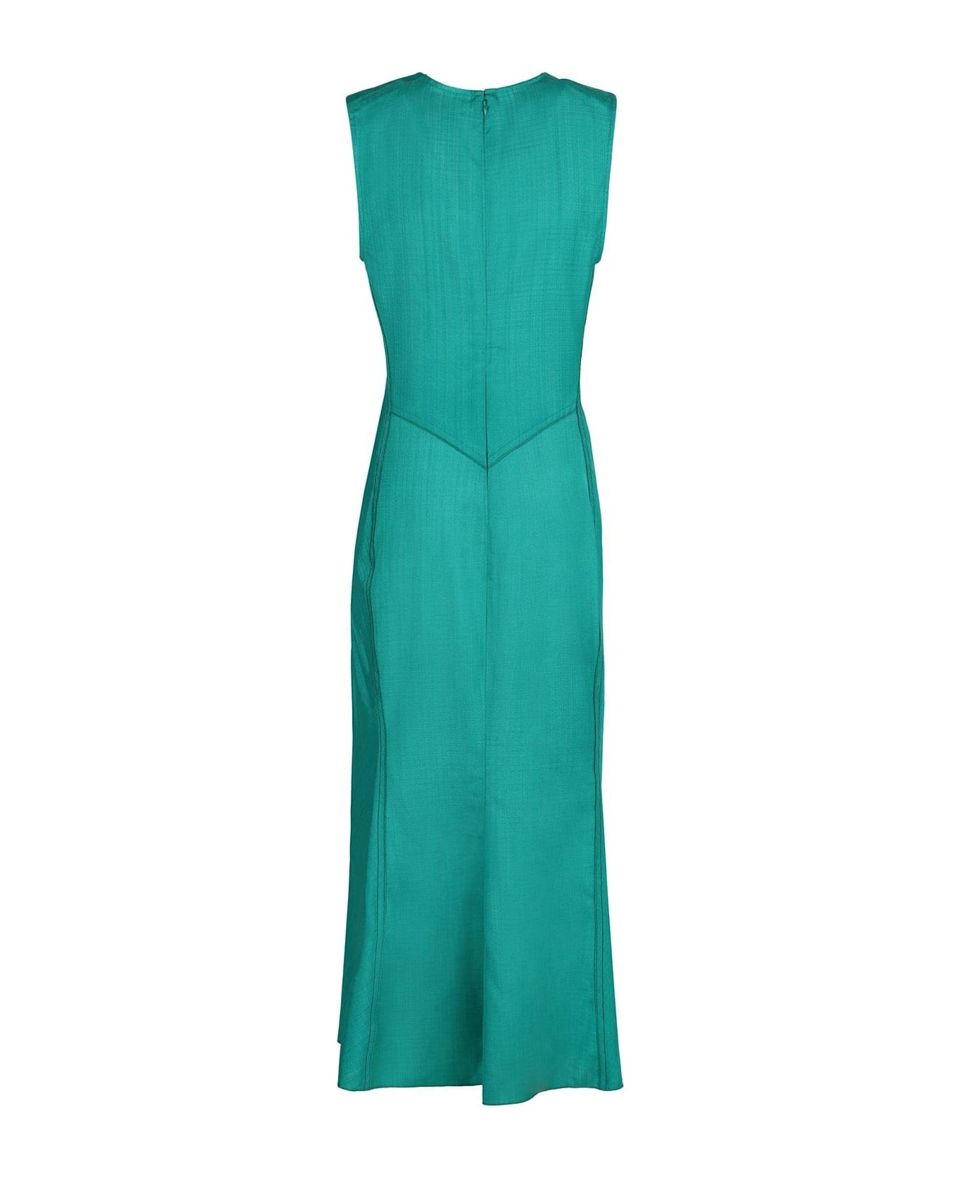 Gathered V-neck Midi Dress - 2