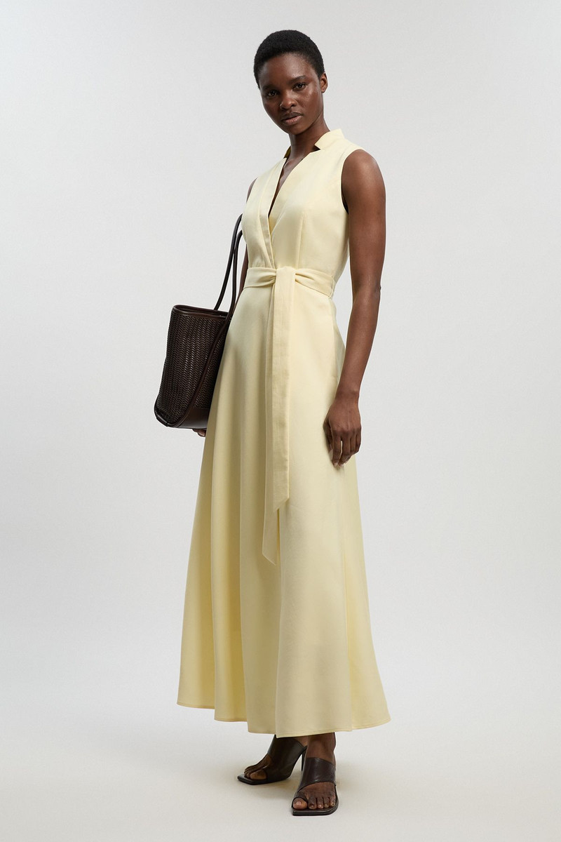 Tailored Linen Wrap Tie Waisted Maxi Dress - 1
