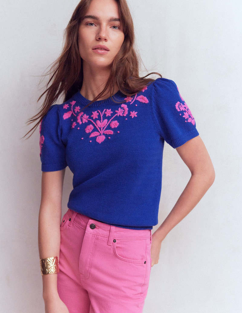 Monica Pointelle T-Shirt-Blue Embroidery 3