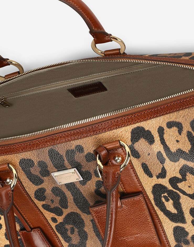 Small travel bag in leopard-print Crespo with branded plate - 4