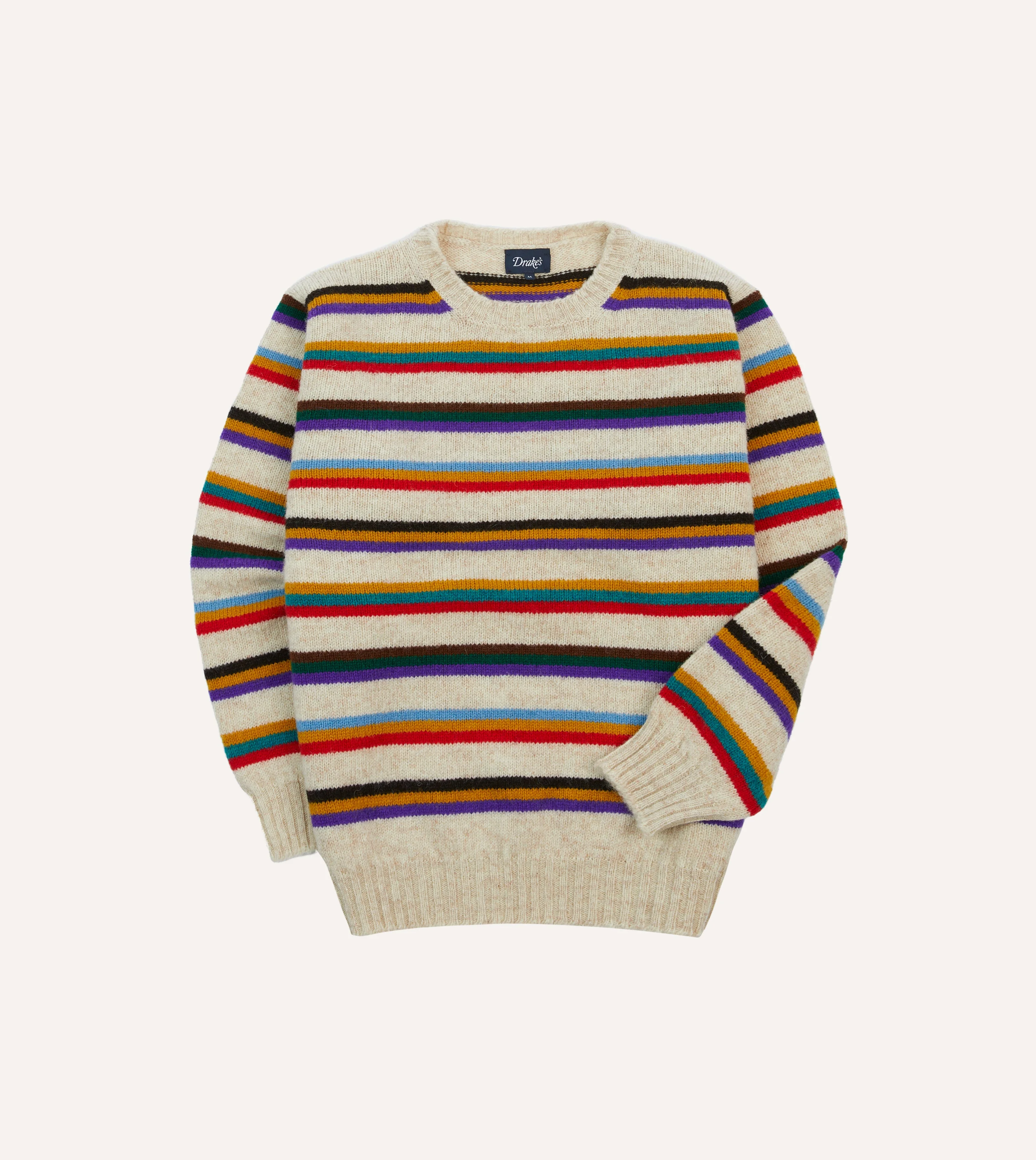 Ecru Multi Thin Stripe Brushed Shetland Crew Neck Jumper - 1