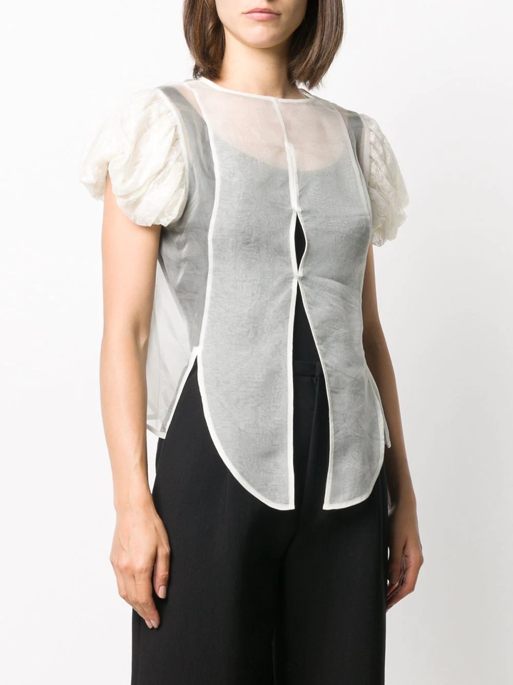 puff-sleeve sheer silk top - 3