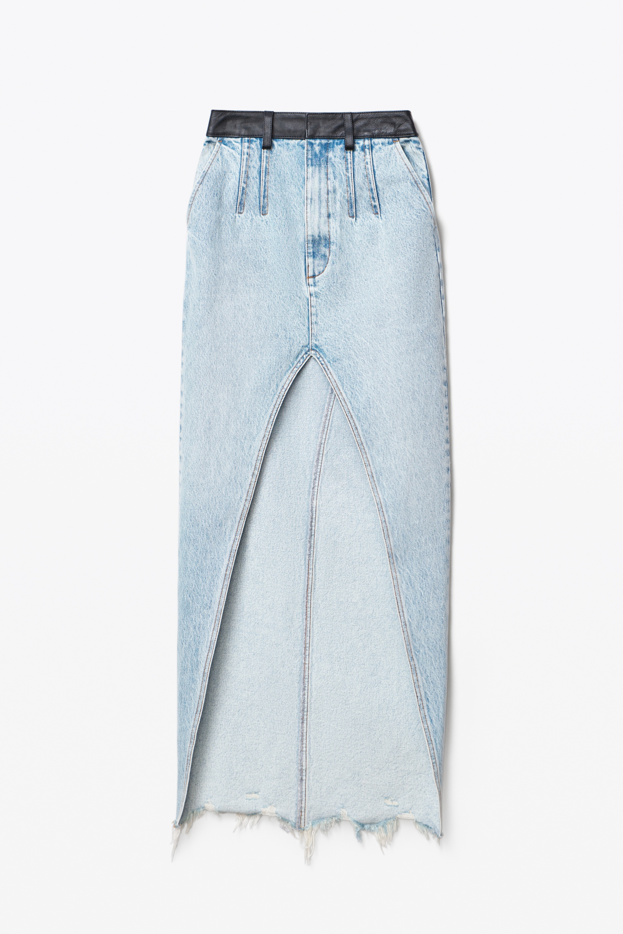 MAXI HIGH SLIT SKIRT IN CONTRAST DENIM - 1