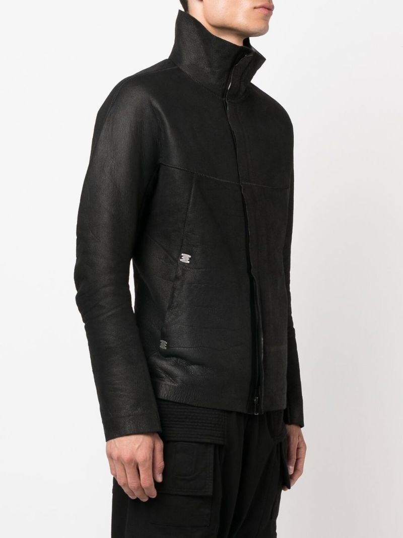 crinkled zip-up leather jacket - 3