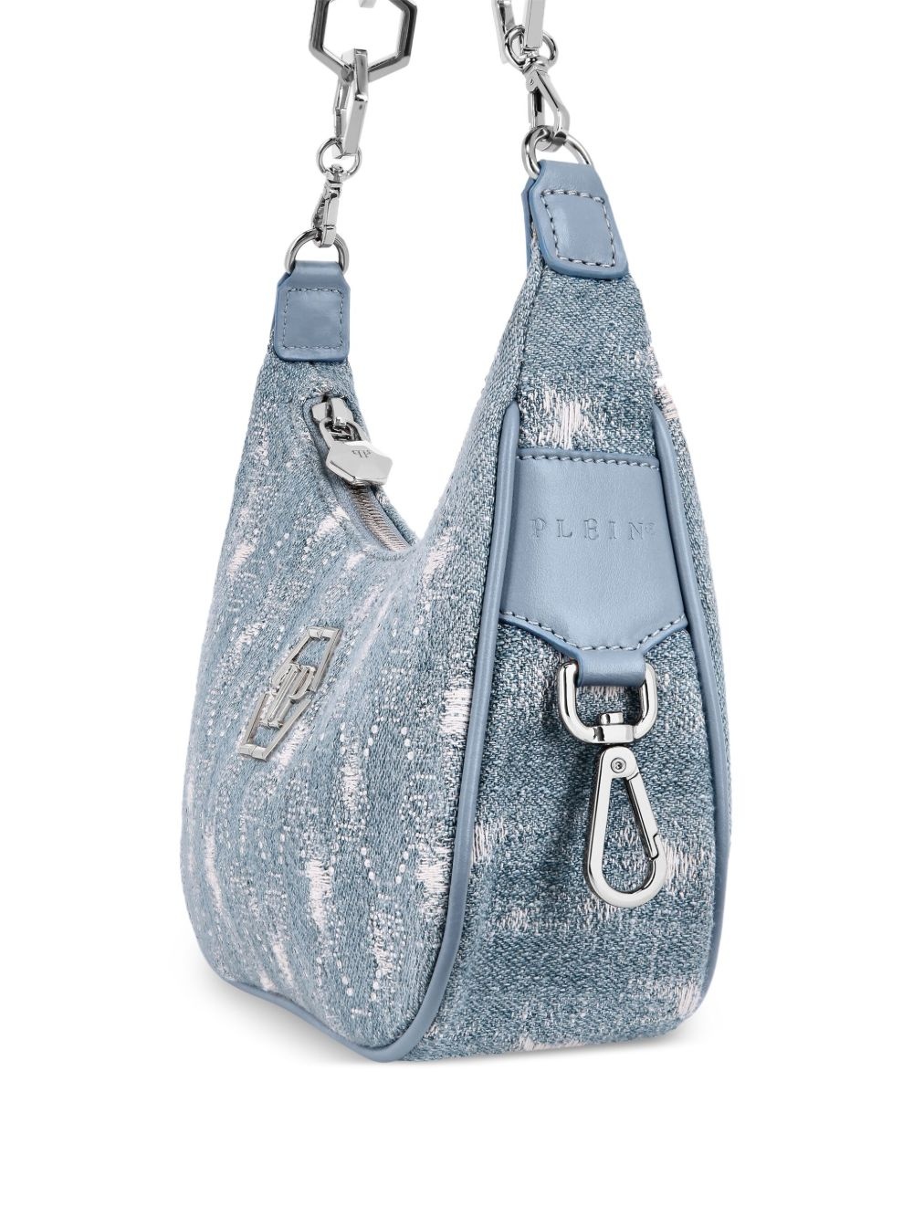 monogram distressed denim shoulder bag - 4