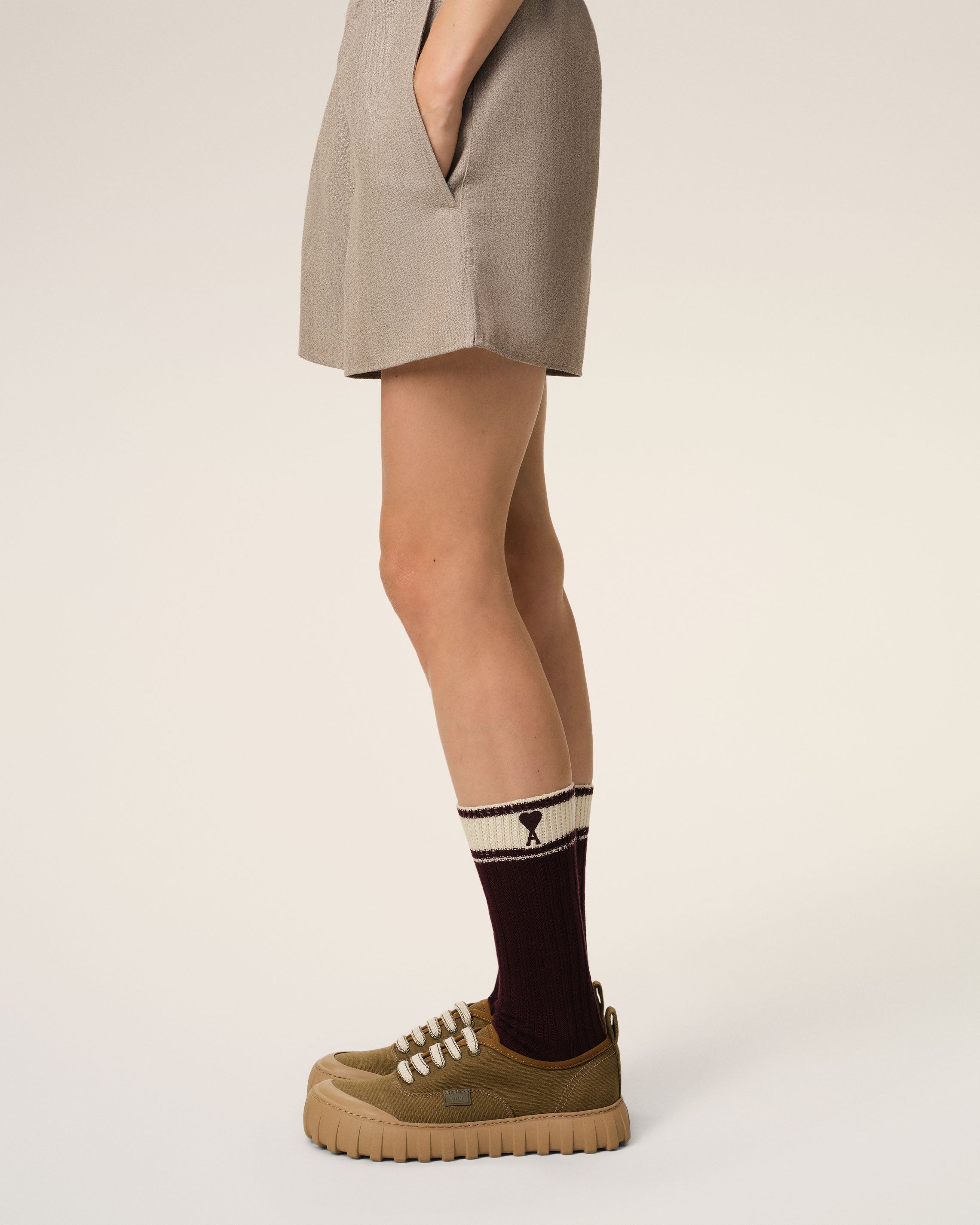 BURGUNDY COTTON AMI DE COEUR STRIPED SOCKS - 2
