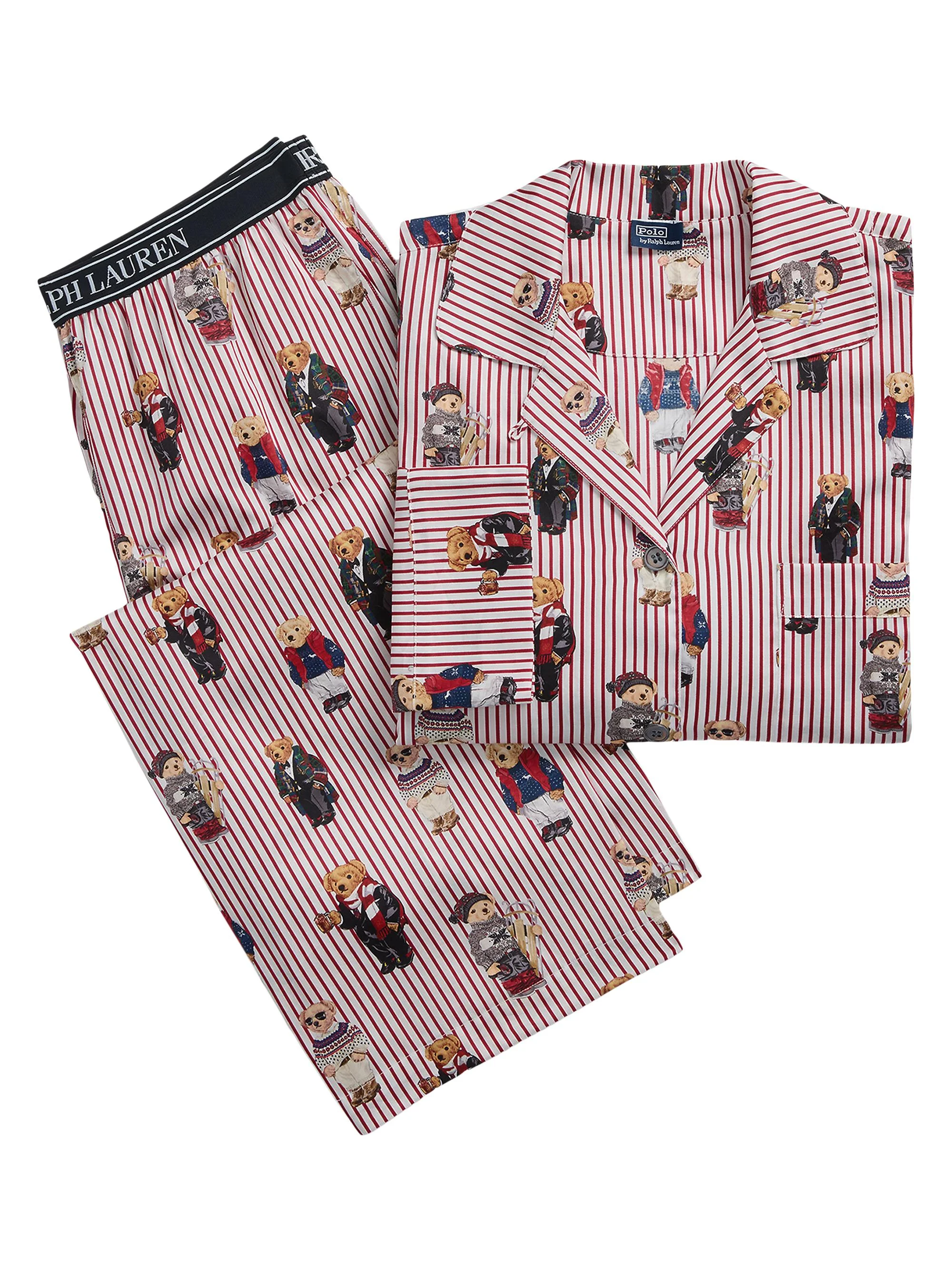 Women's Madison Teddy Bear Stripe Pajama Set - Bear Red - 1