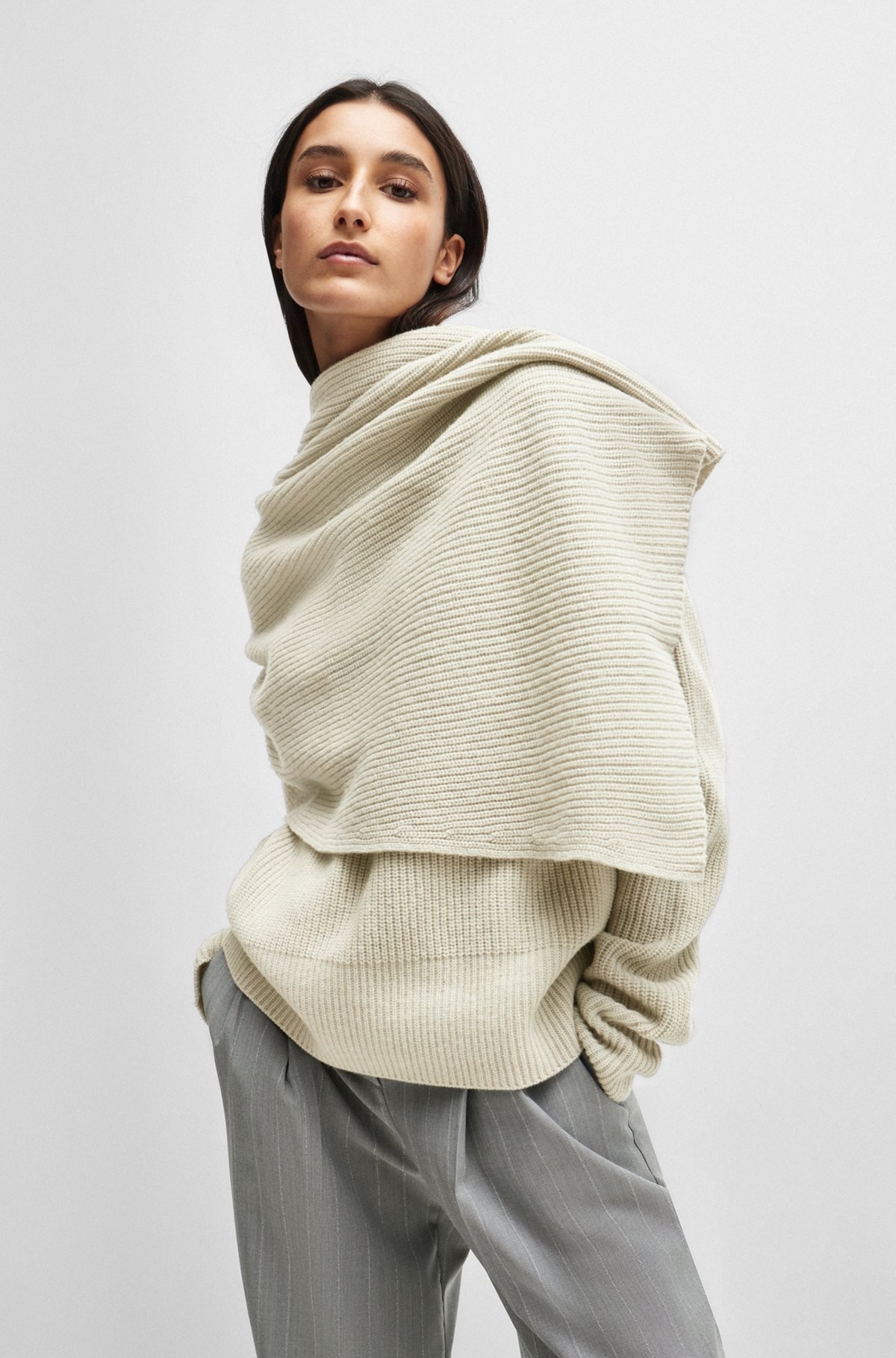 NAOMI X BOSS DRAPE-DETAIL SWEATER IN WOOL AND CASHMERE - 2