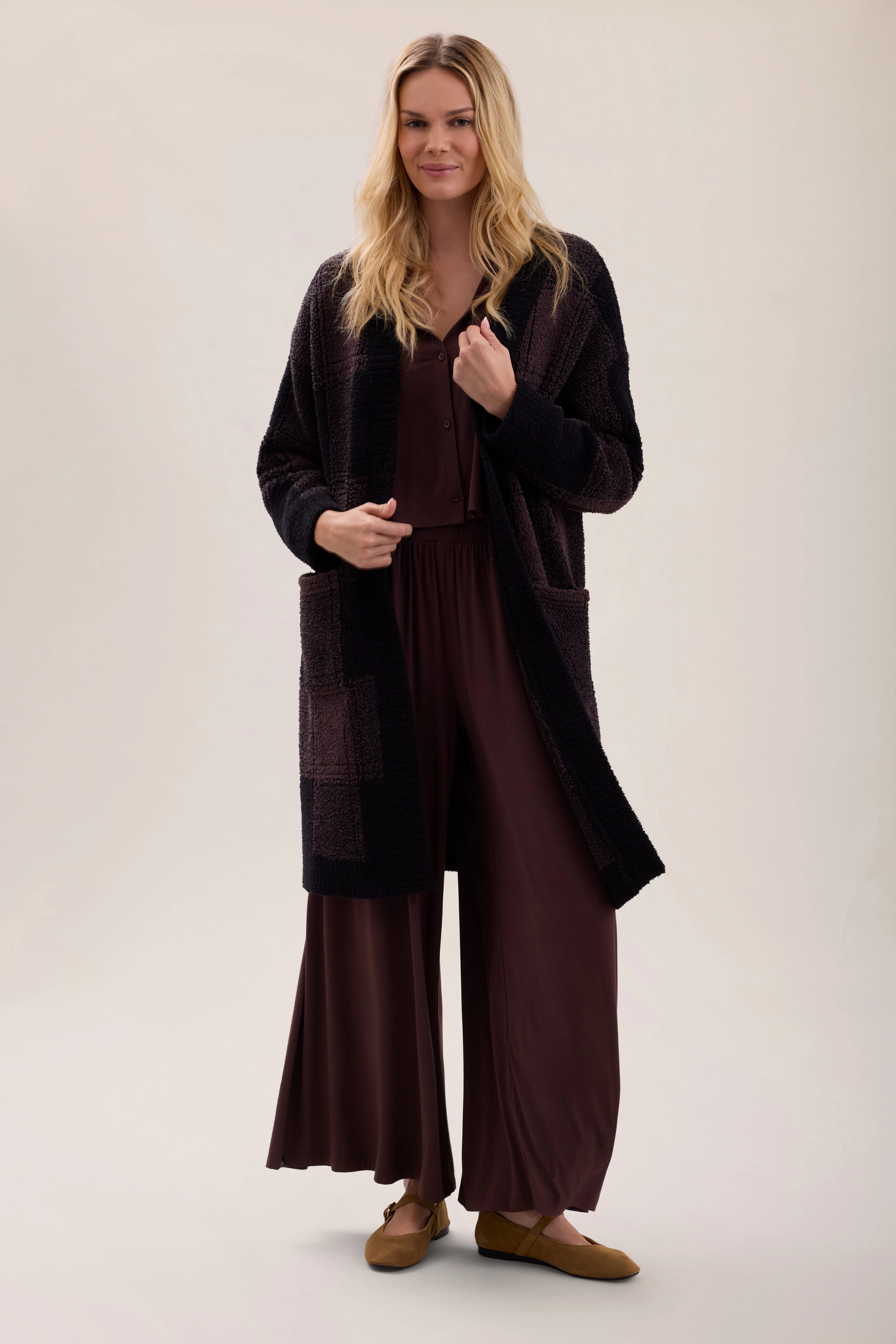 CozyChic® Cotton Buffalo Plaid Long Cardigan - 1