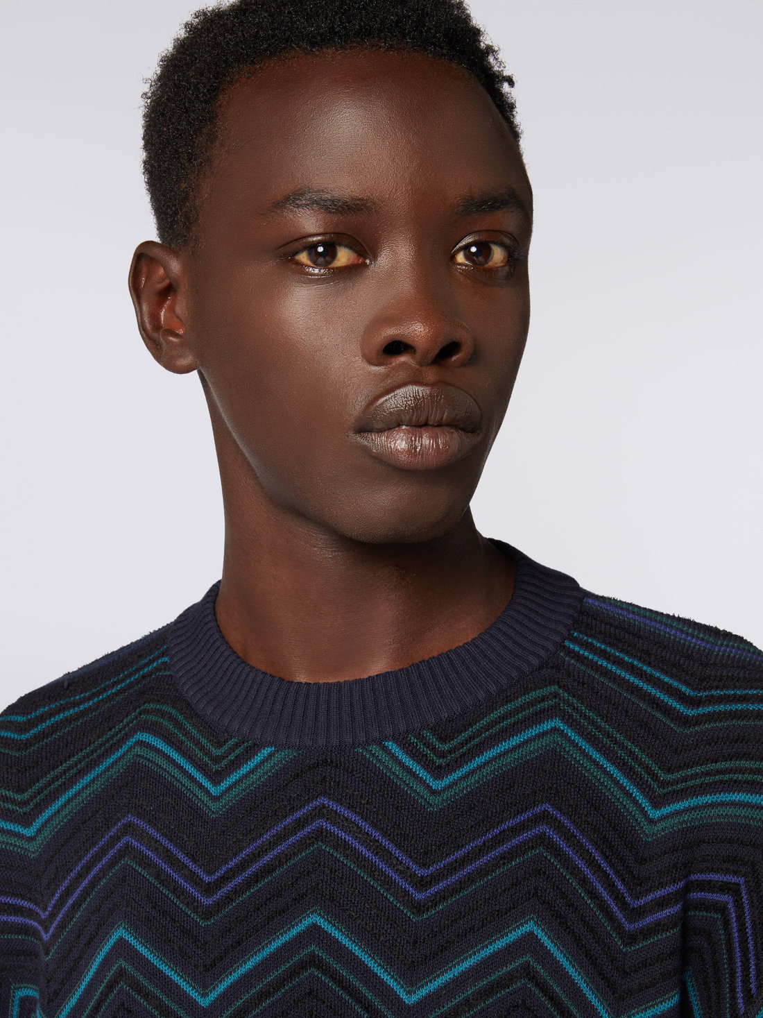 Cotton blend crew-neck chevron jumper - 5