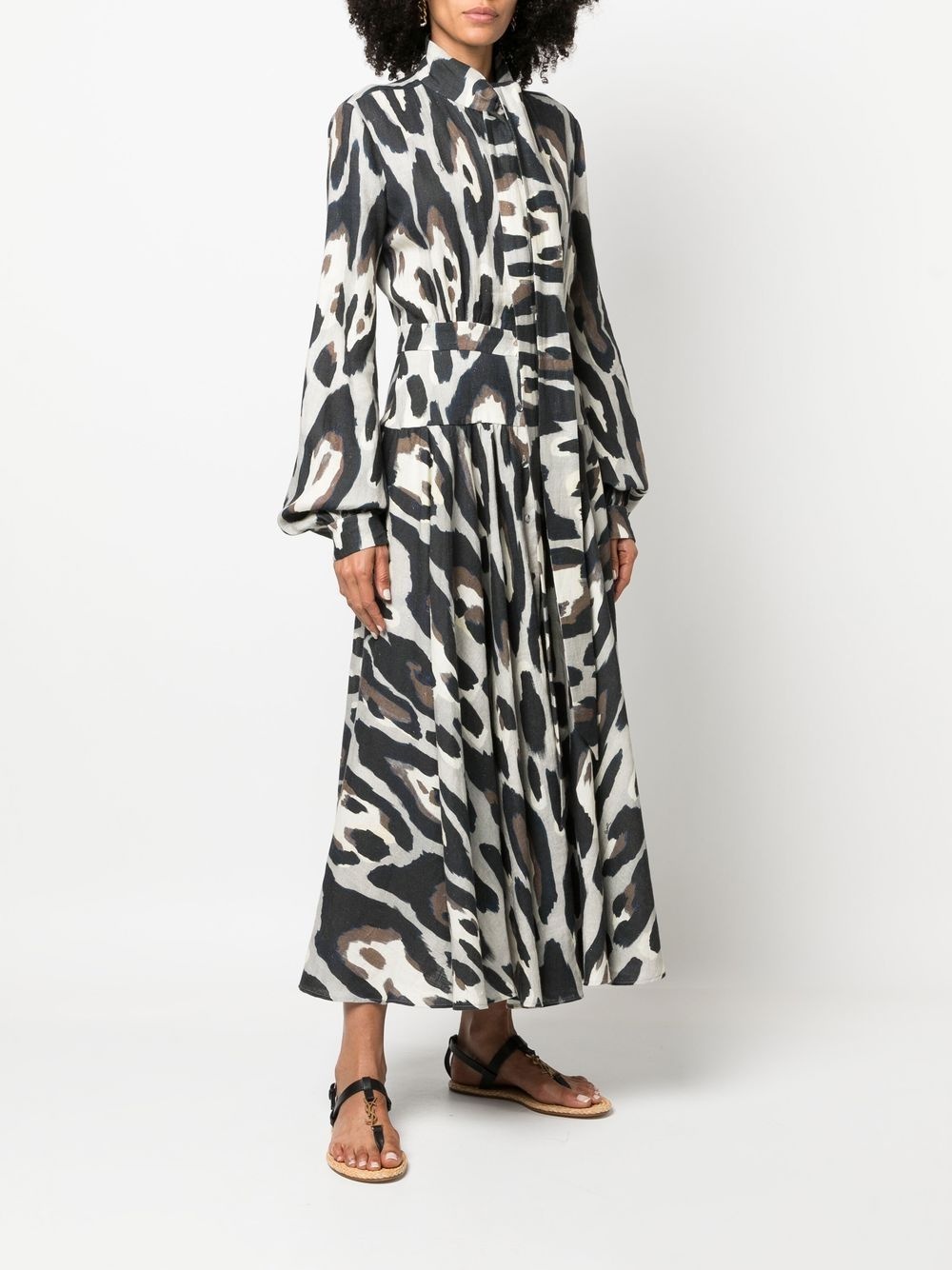 animal-print linen midi dress - 3