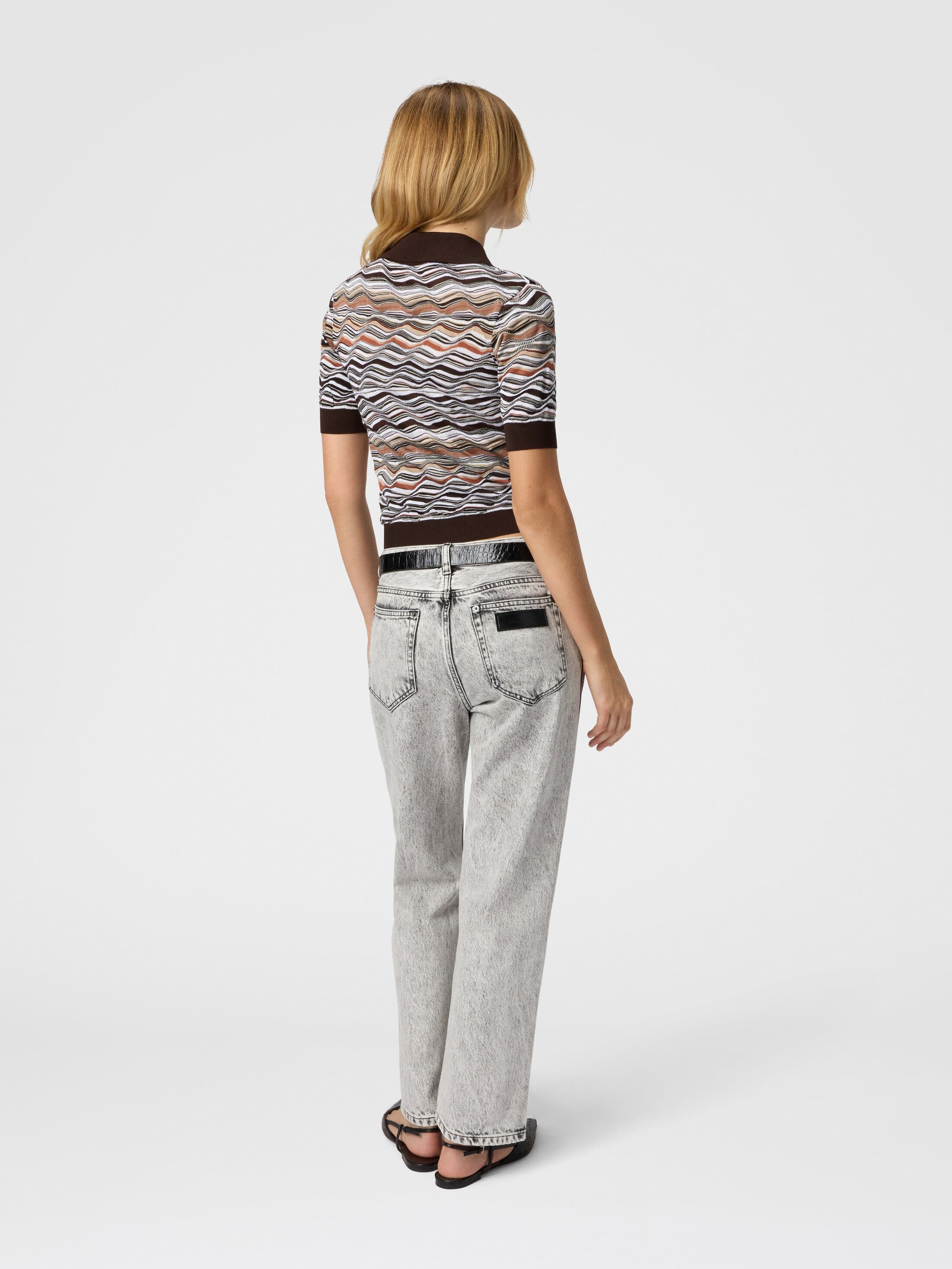 Missoni Short Sleeve Polo With Wave Pattern in Beige & Brown at Nordstrom - 3