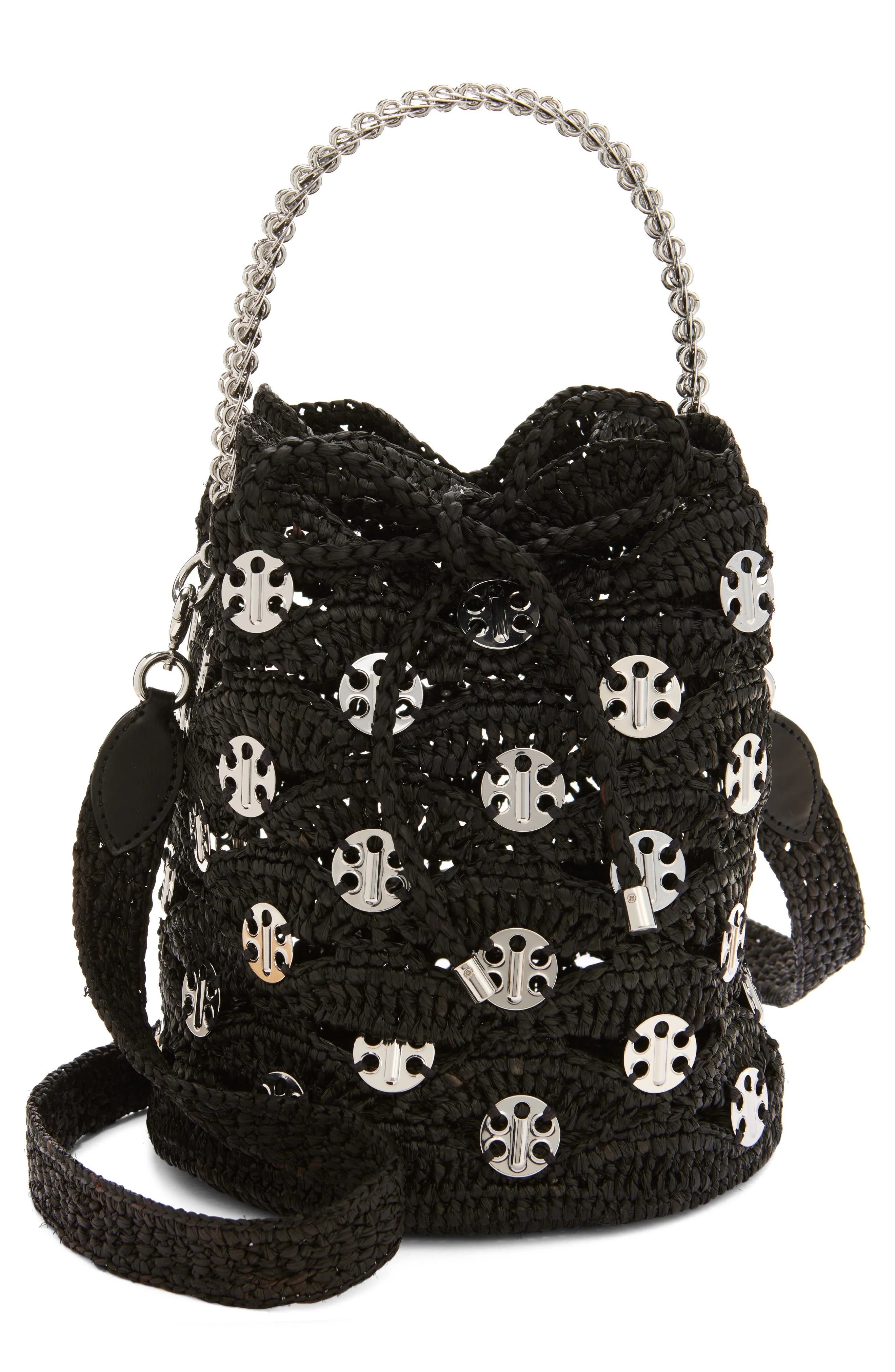 Rabanne Disc Raffia Bucket Bag in Black /Silver at Nordstrom - 1