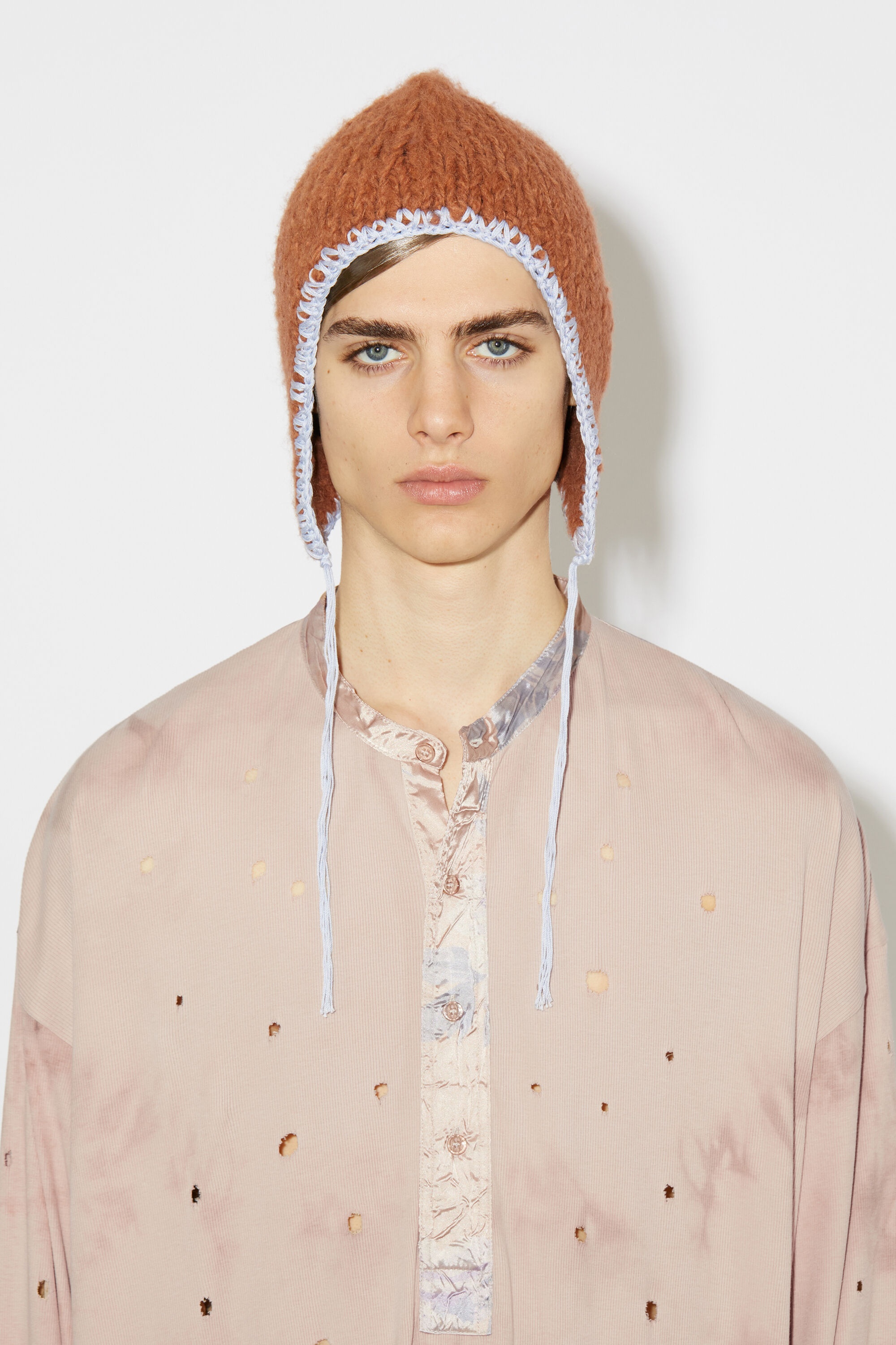 Distressed cotton satin t-shirt - Shell beige - 5