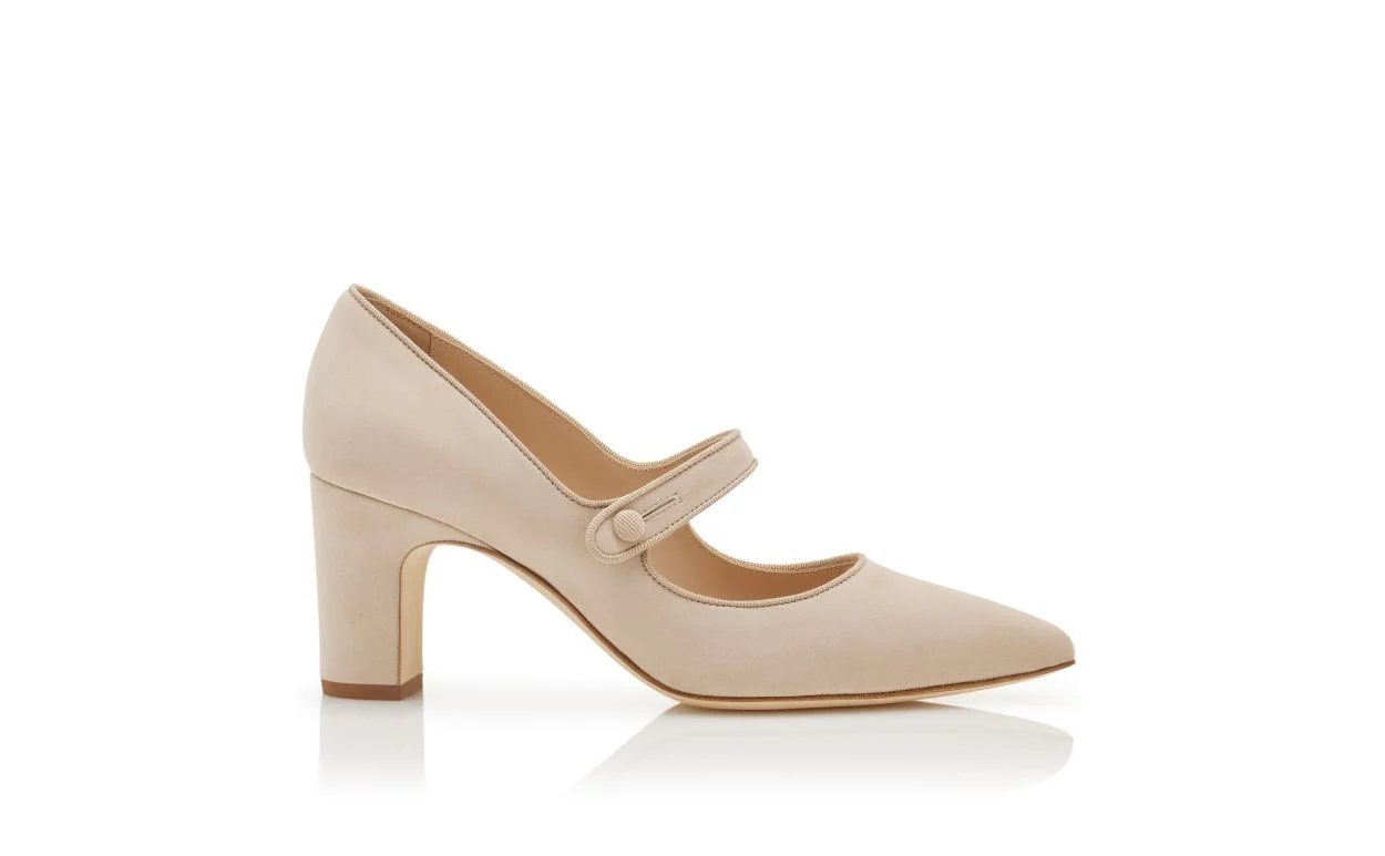 Beige Suede Mary Jane Pumps - 1