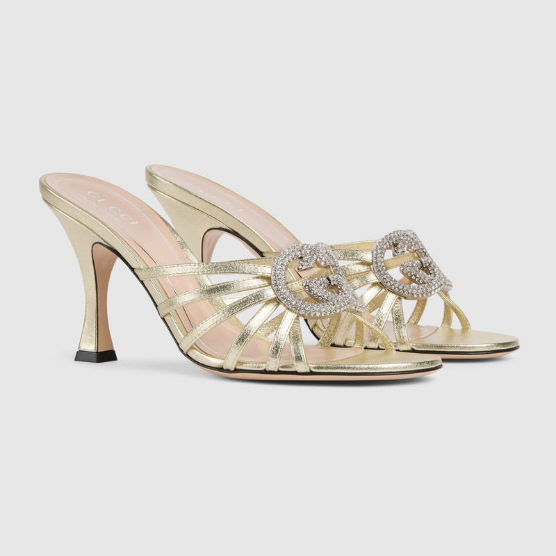 Women's slide sandal with crystal Interlocking G 2
