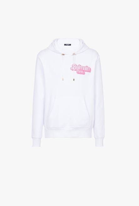 Balmain x Barbie - White eco-designed cotton sweatshirt with pink Balmain logo print - 1