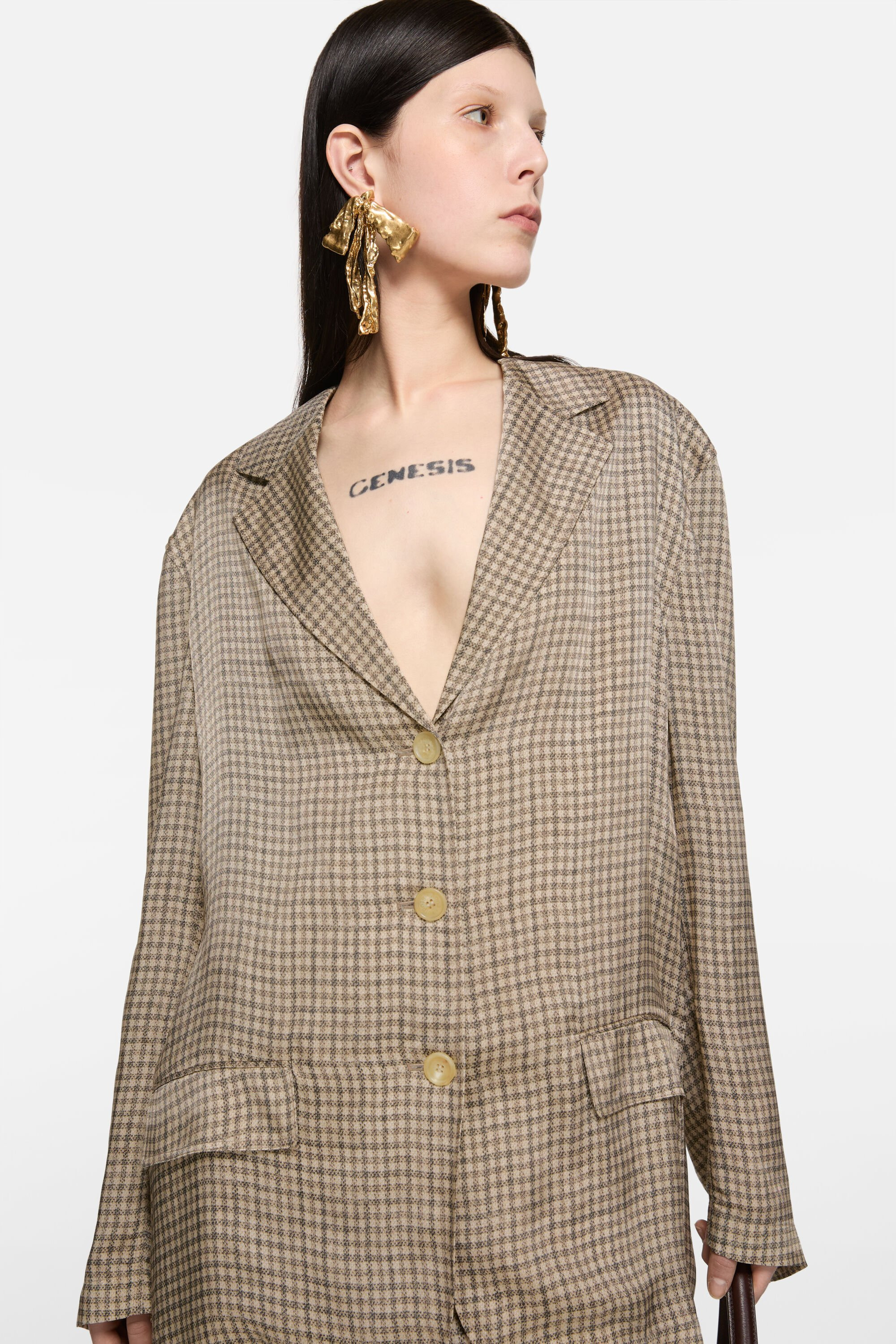 Satin suit jacket - Beige - 4