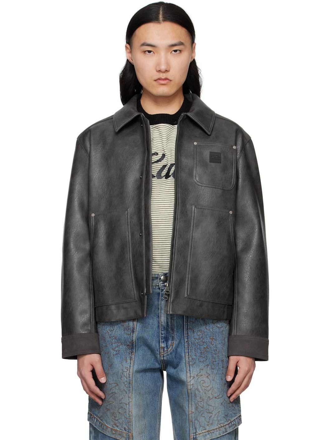 Gray Carpenter Faux-Leather Jacket - 1