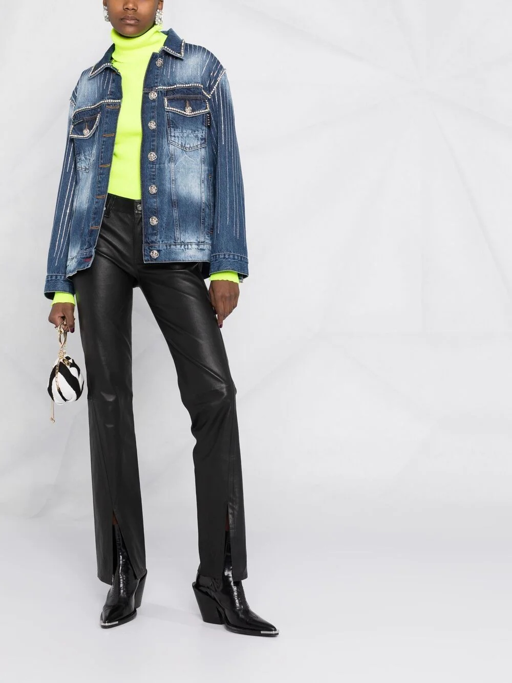crystal-embellished denim jacket - 4