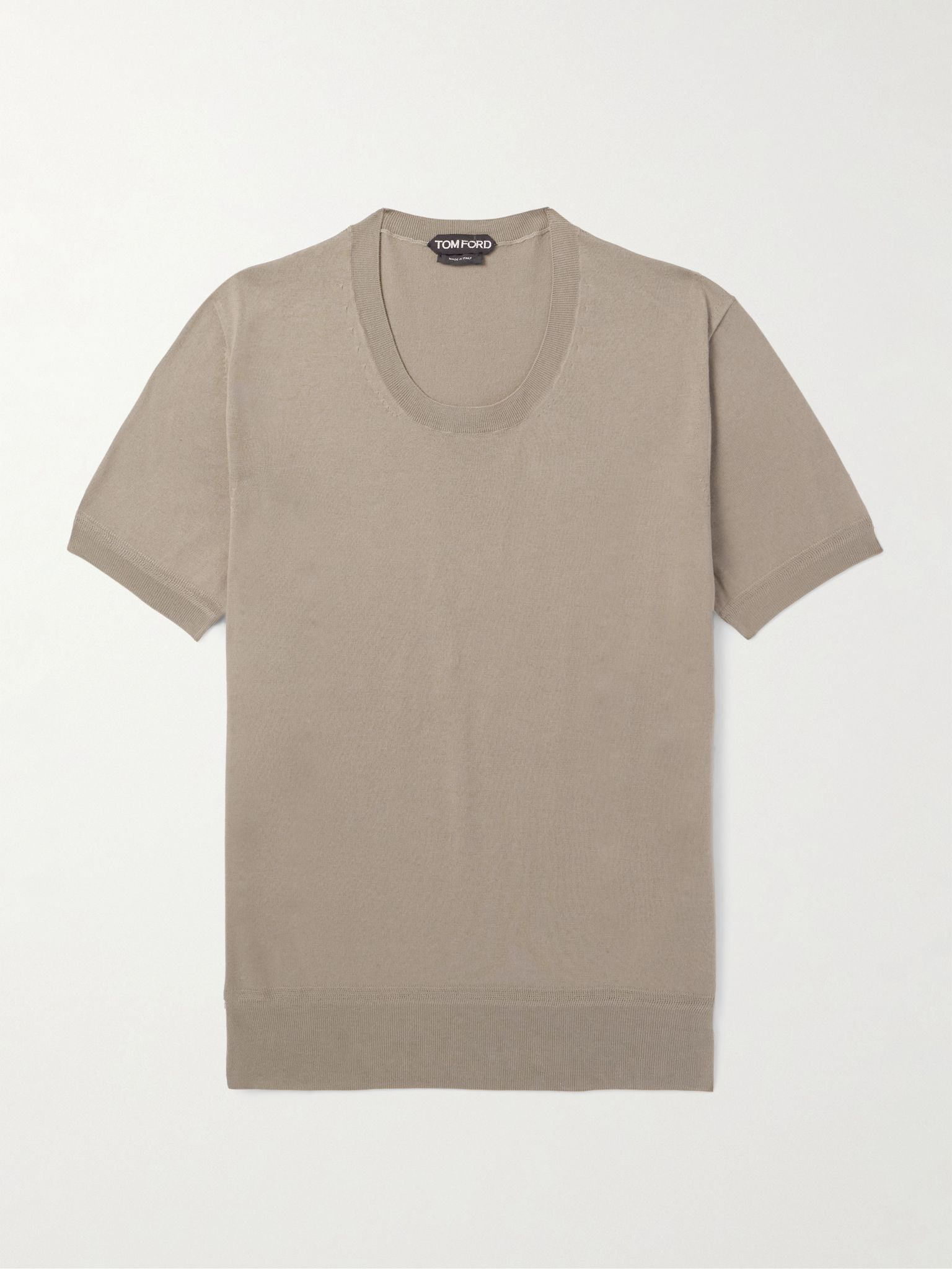 Slim-Fit Cotton T-Shirt Beige - 1