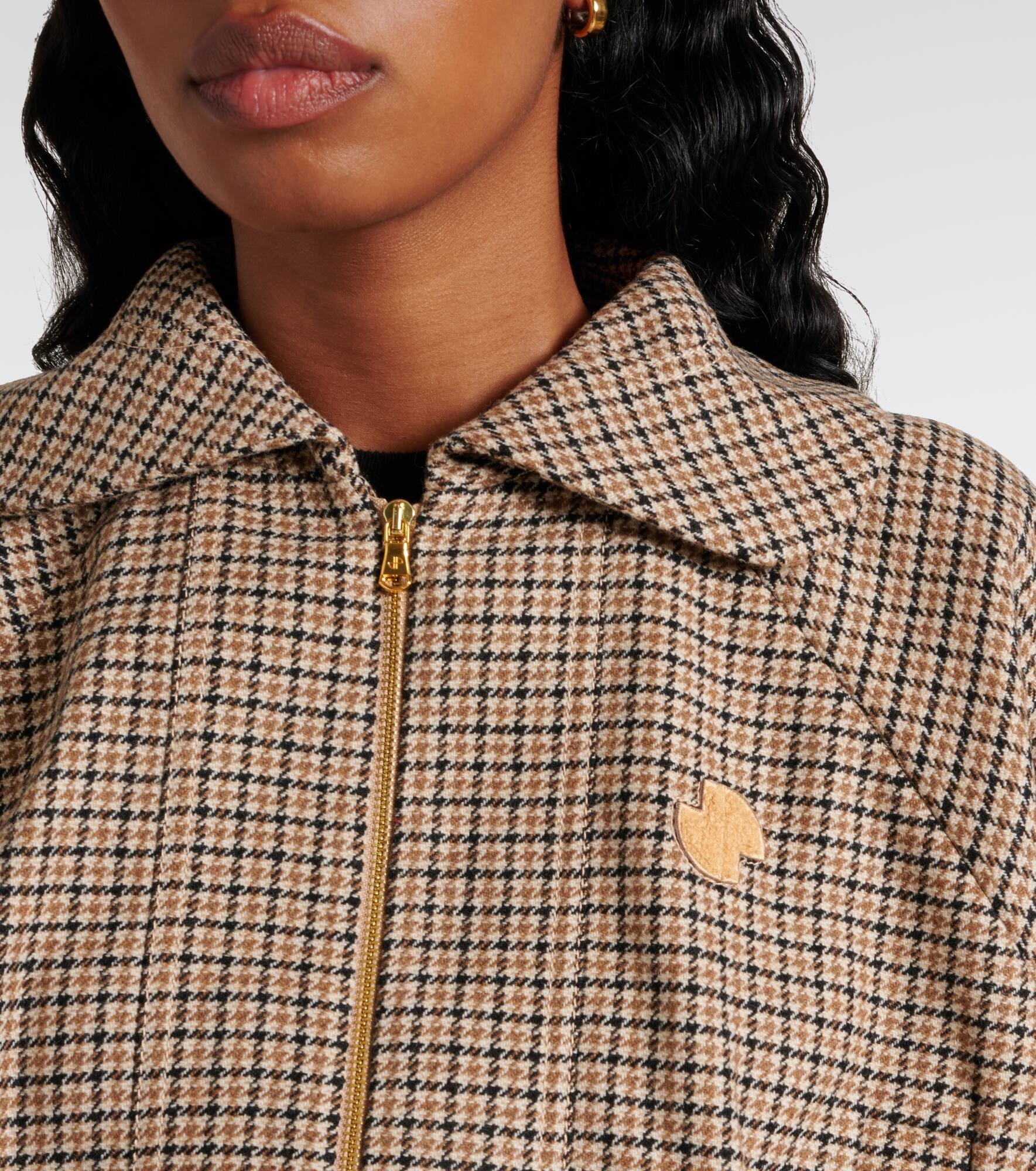 Houndstooth wool-blend flannel bomber jacket - 4
