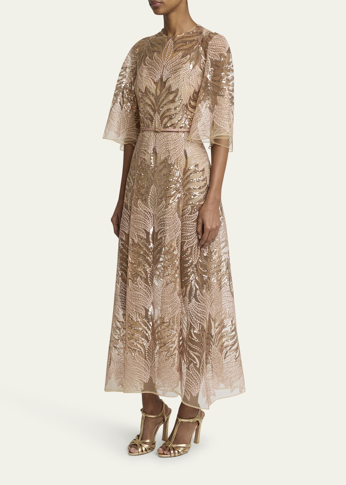 Sequin Embroidered Tulle Midi Dress - 4