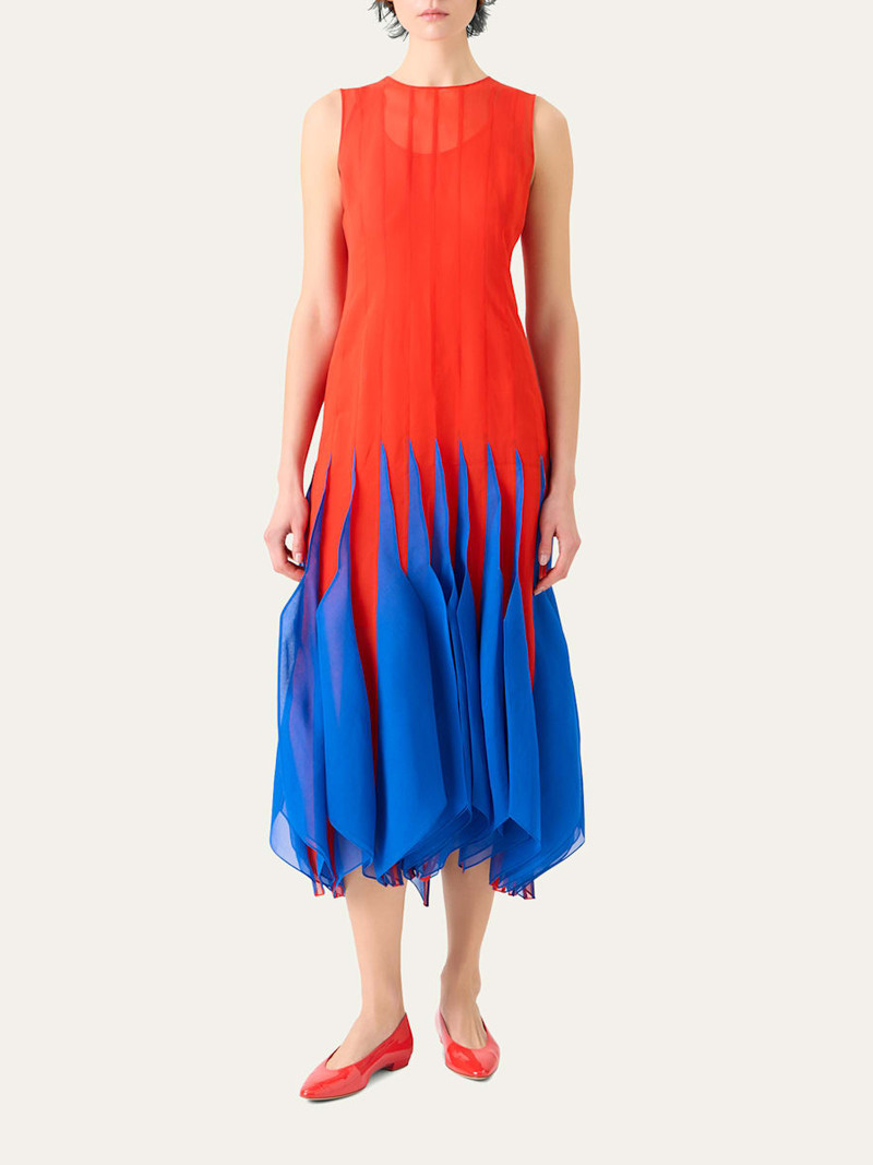 AKRIS Sleeveless Panama Silk Organza Seamed Midi Dress outlook