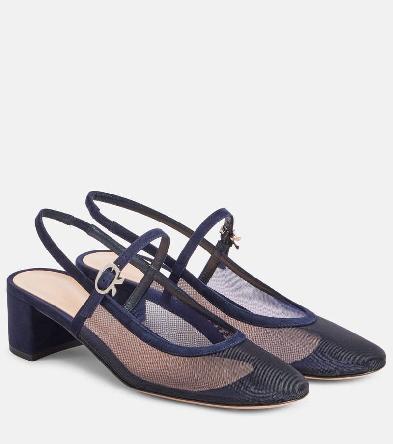 Leather-trimmed organza slingback pumps 1
