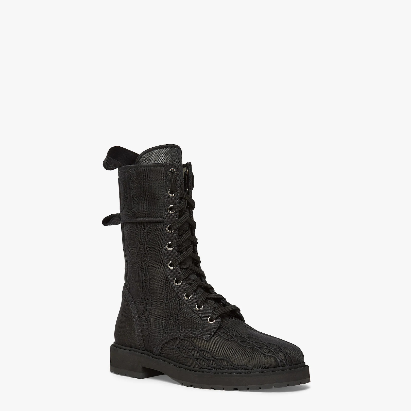 Black micromesh biker boots with embroidery - 2