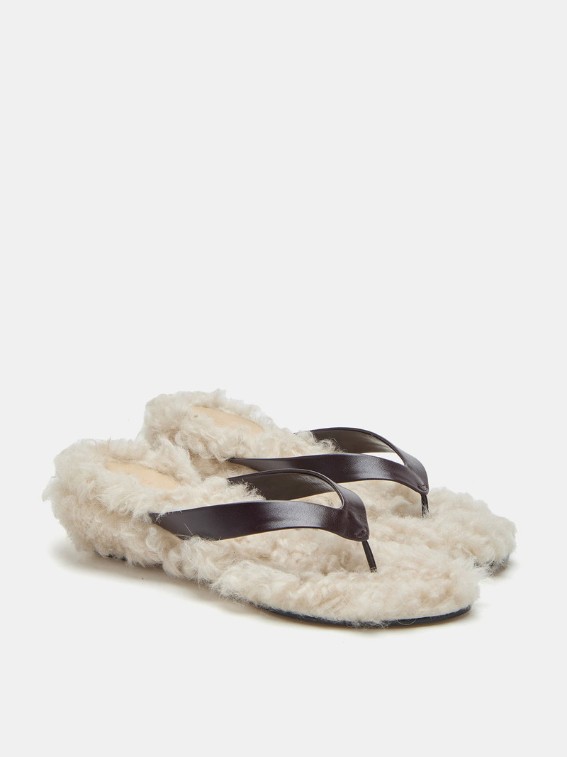 LE MONDE BÉRYL Micro Wedge Thong / Plum Leather with Latte Shearling outlook