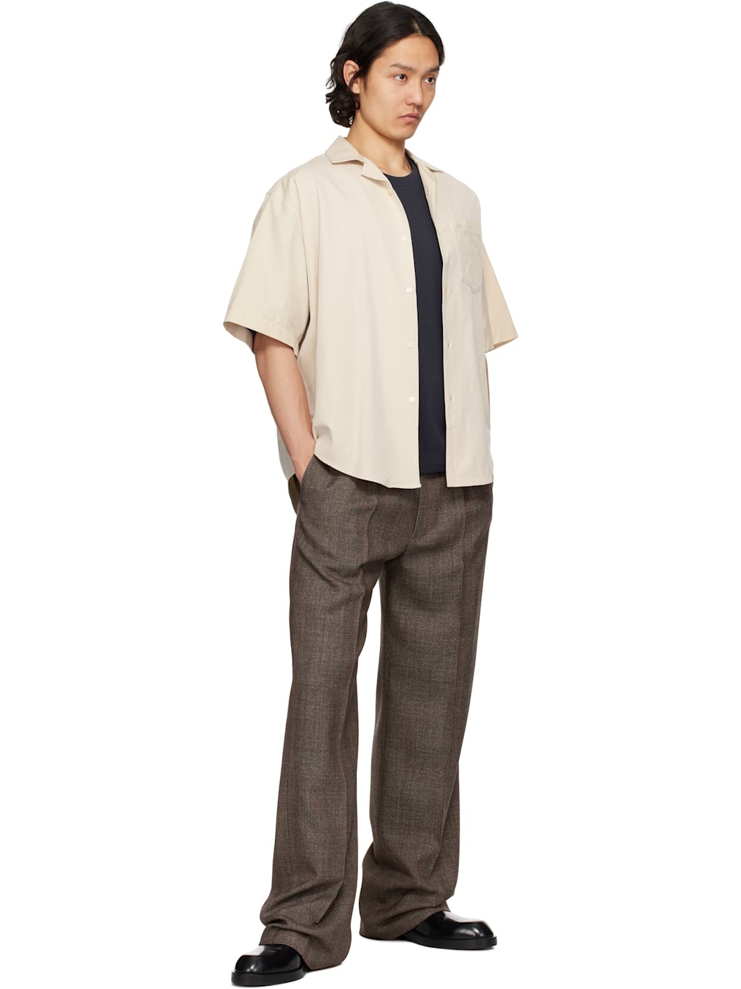Beige Cotton Short Sleeve Boxy Shirt - 4