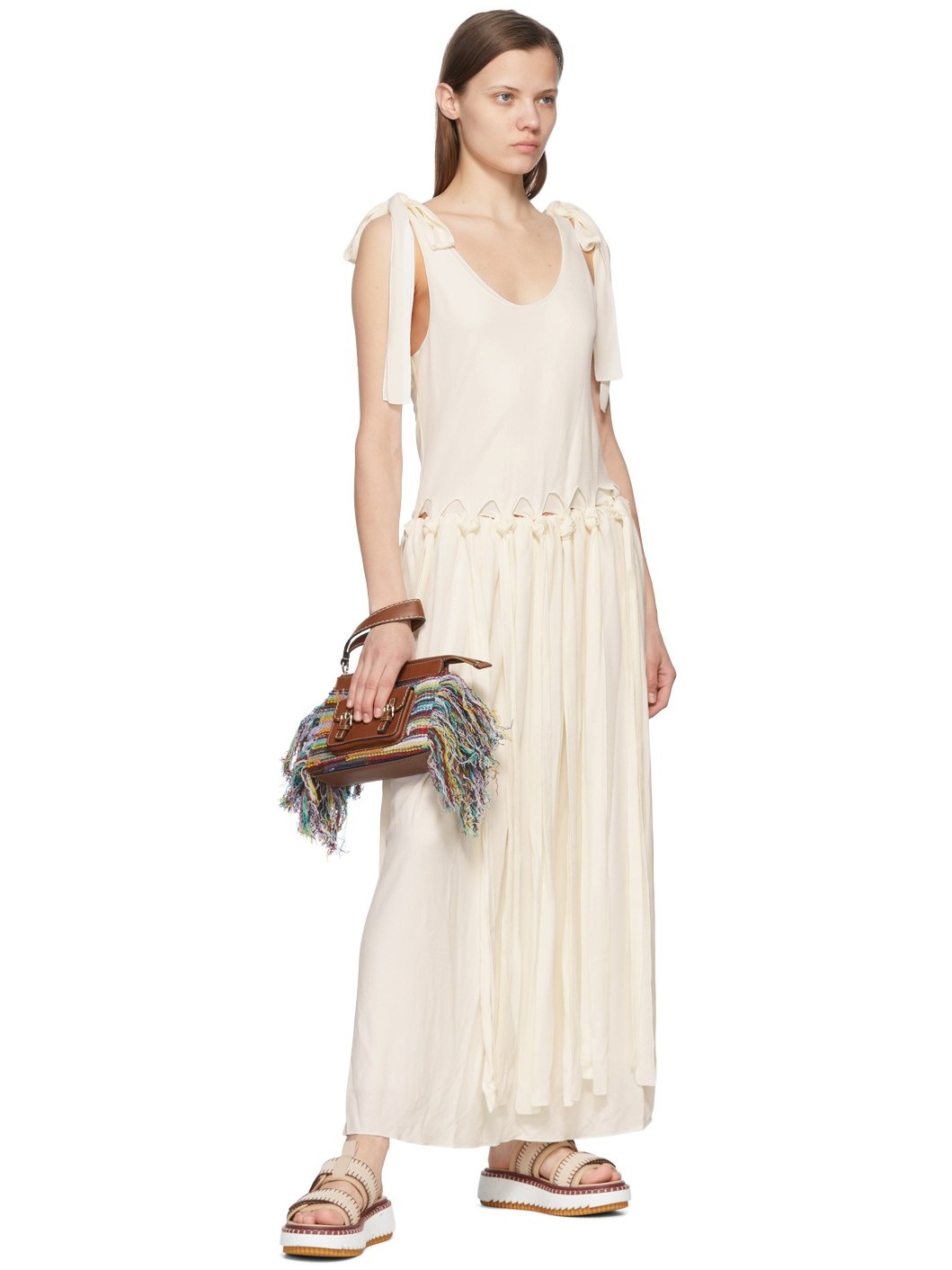 Off-White Viscose Maxi Dress - 4