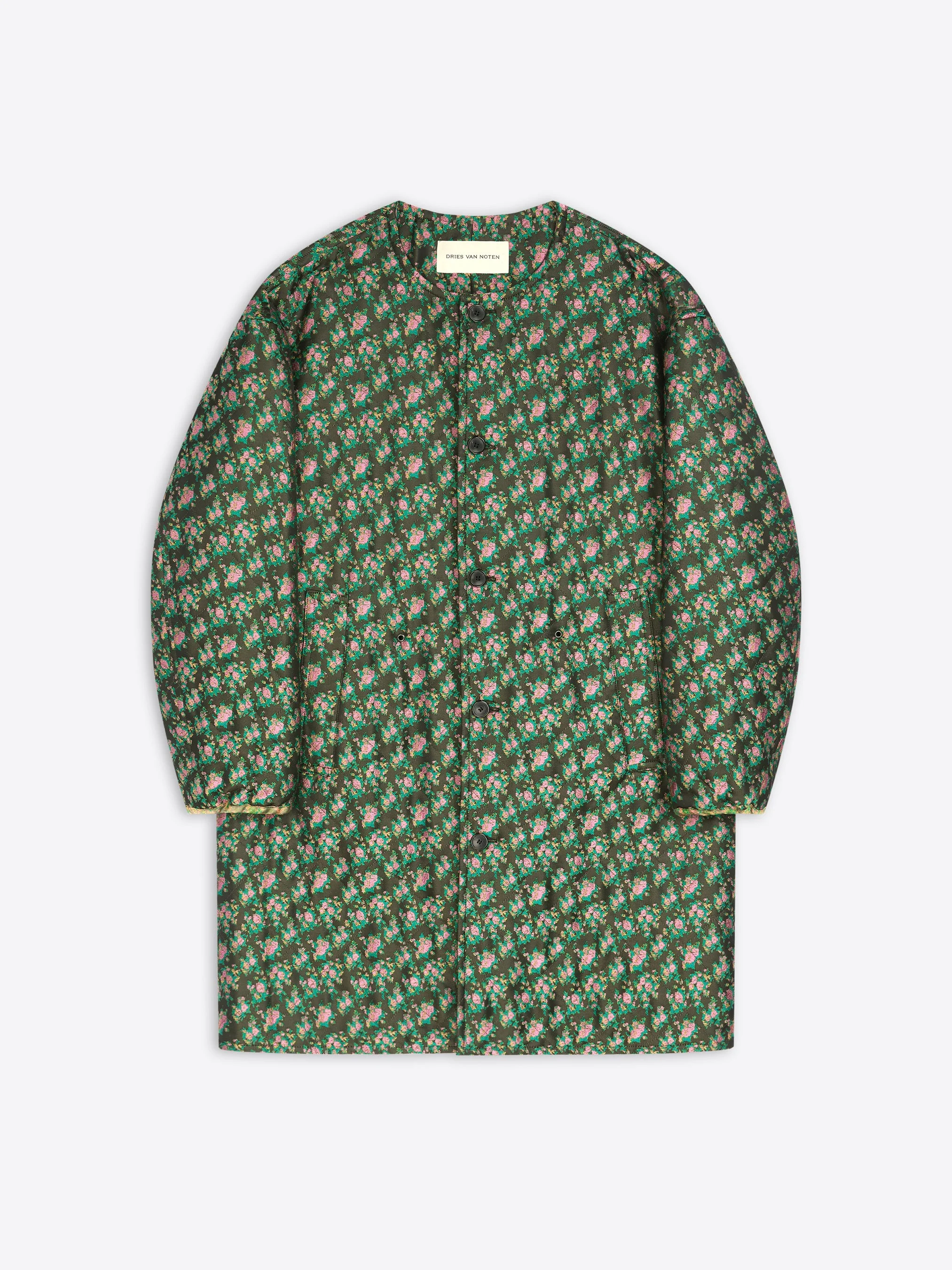 COLLARLESS JACQUARD COAT - 1