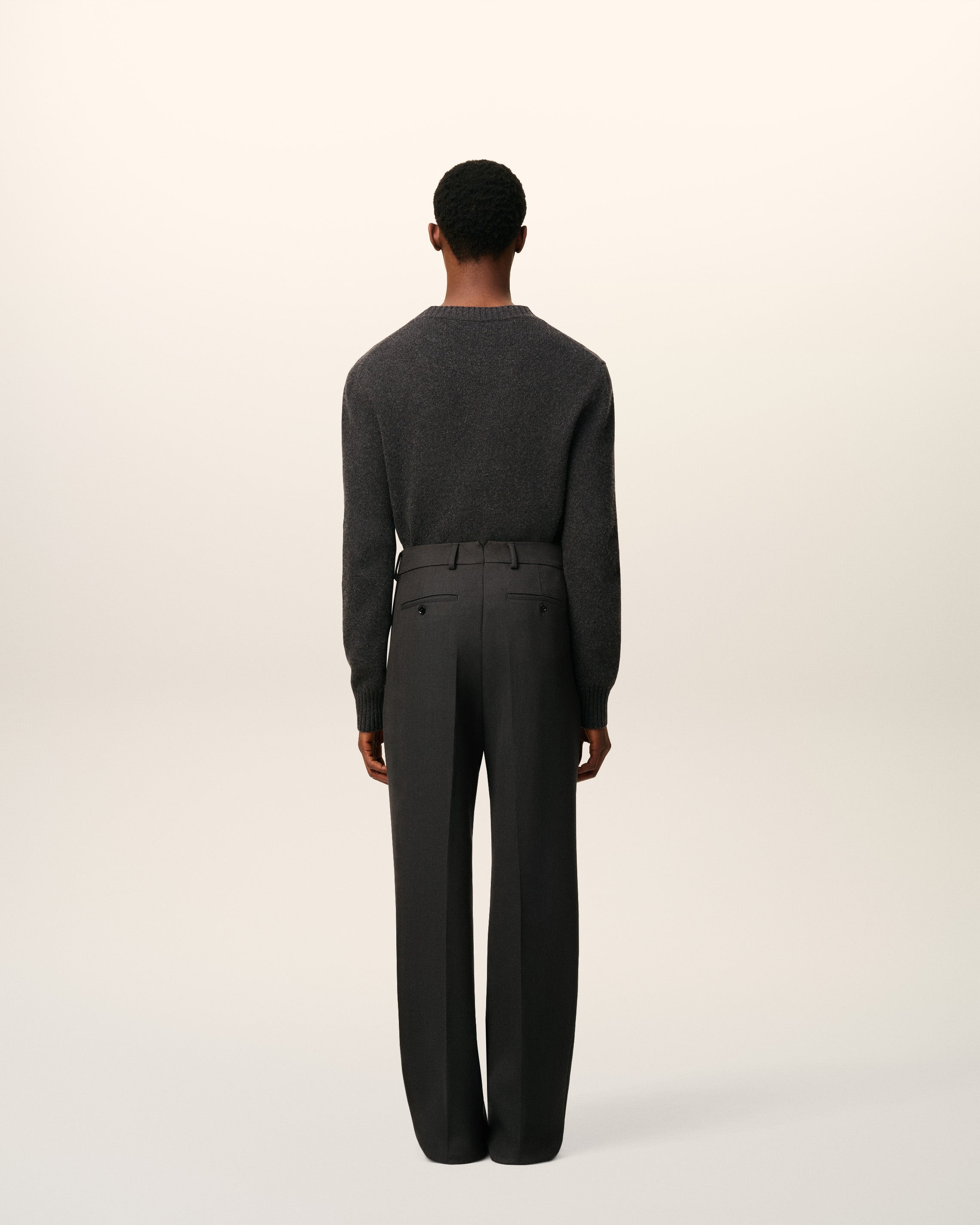 BLACK WOOL WIDE TROUSERS - 14