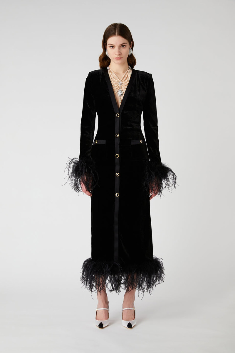 VELVET DRESS WITH FEATHERS AND JWL BUTTONS 4