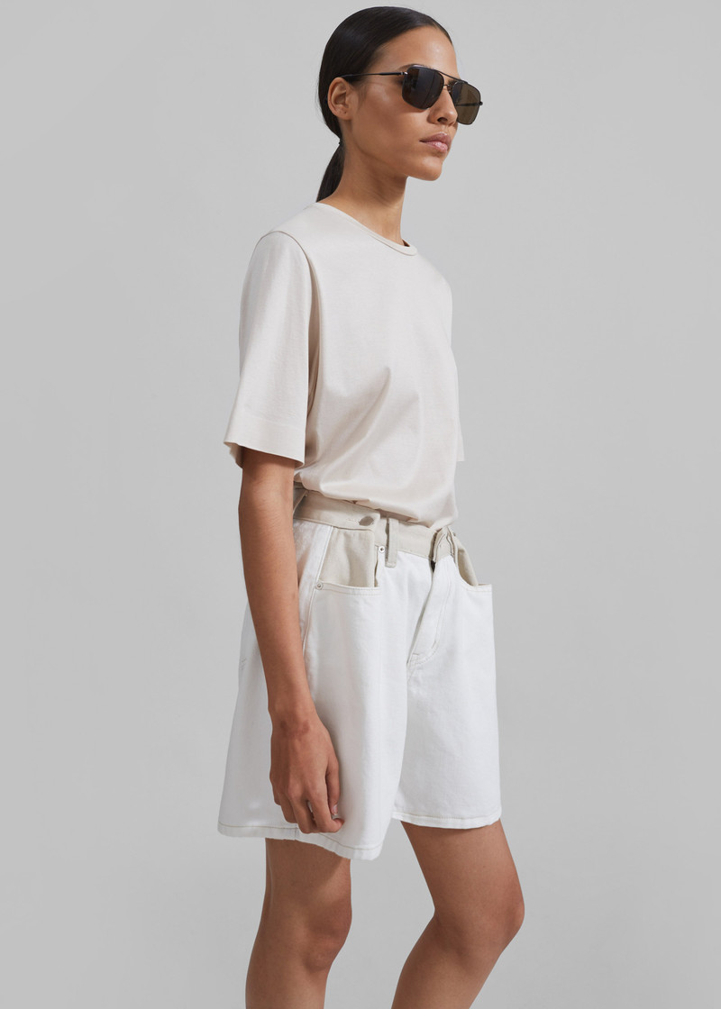 Hayla Contrast Denim Shorts - Off White/Beige 10