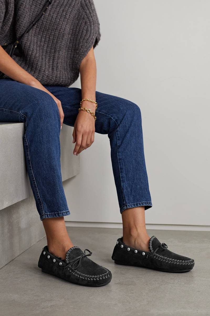 Isabel Marant Faomee studded shearling-lined suede loafers outlook
