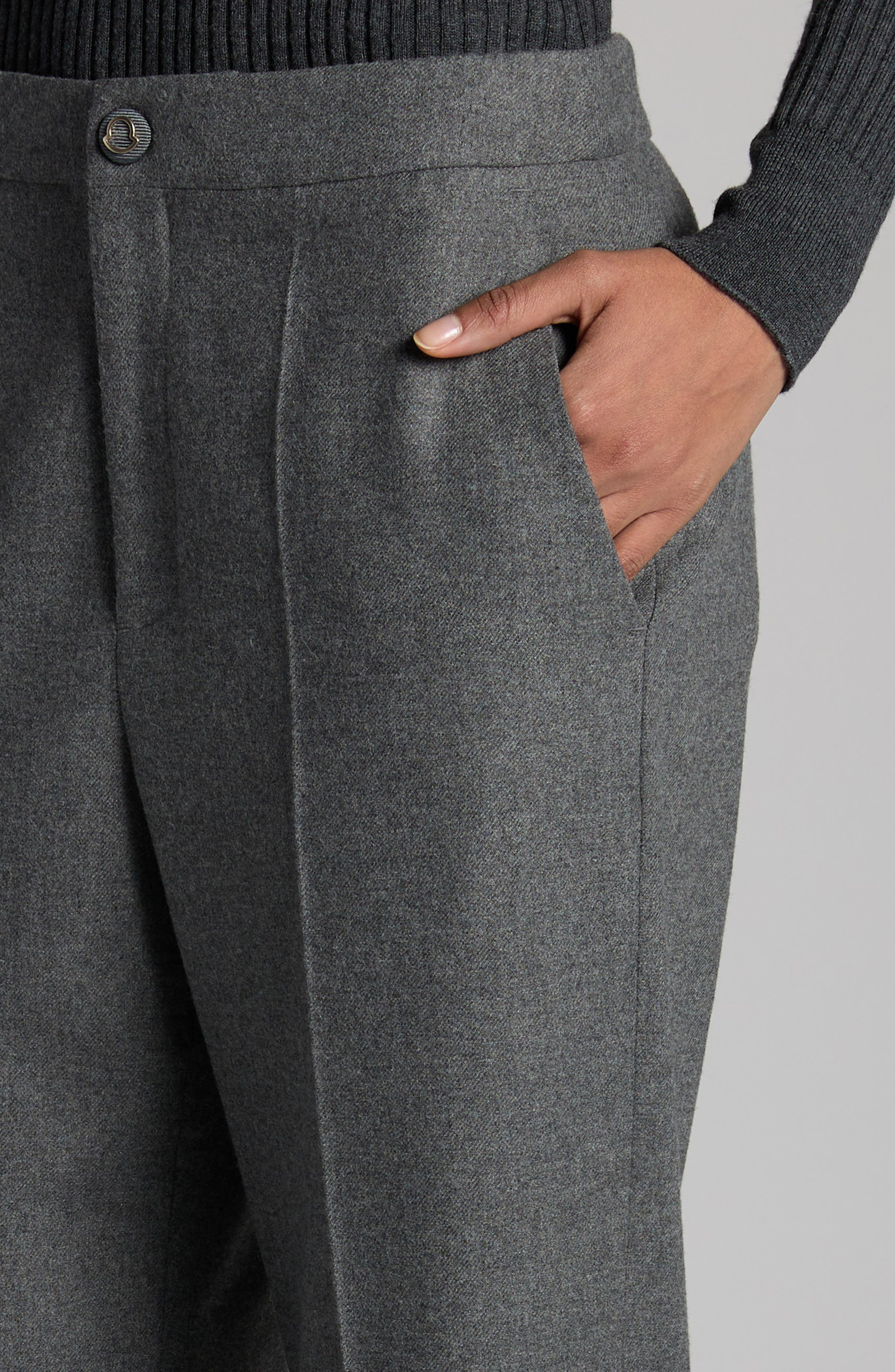 Moncler Wool Blend Straight Leg Pants in Grey at Nordstrom - 5