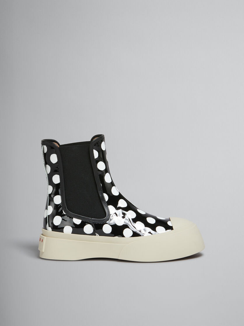 BLACK AND WHITE POLKA-DOT PATENT LEATHER PABLO CHELSEA BOOT - 1