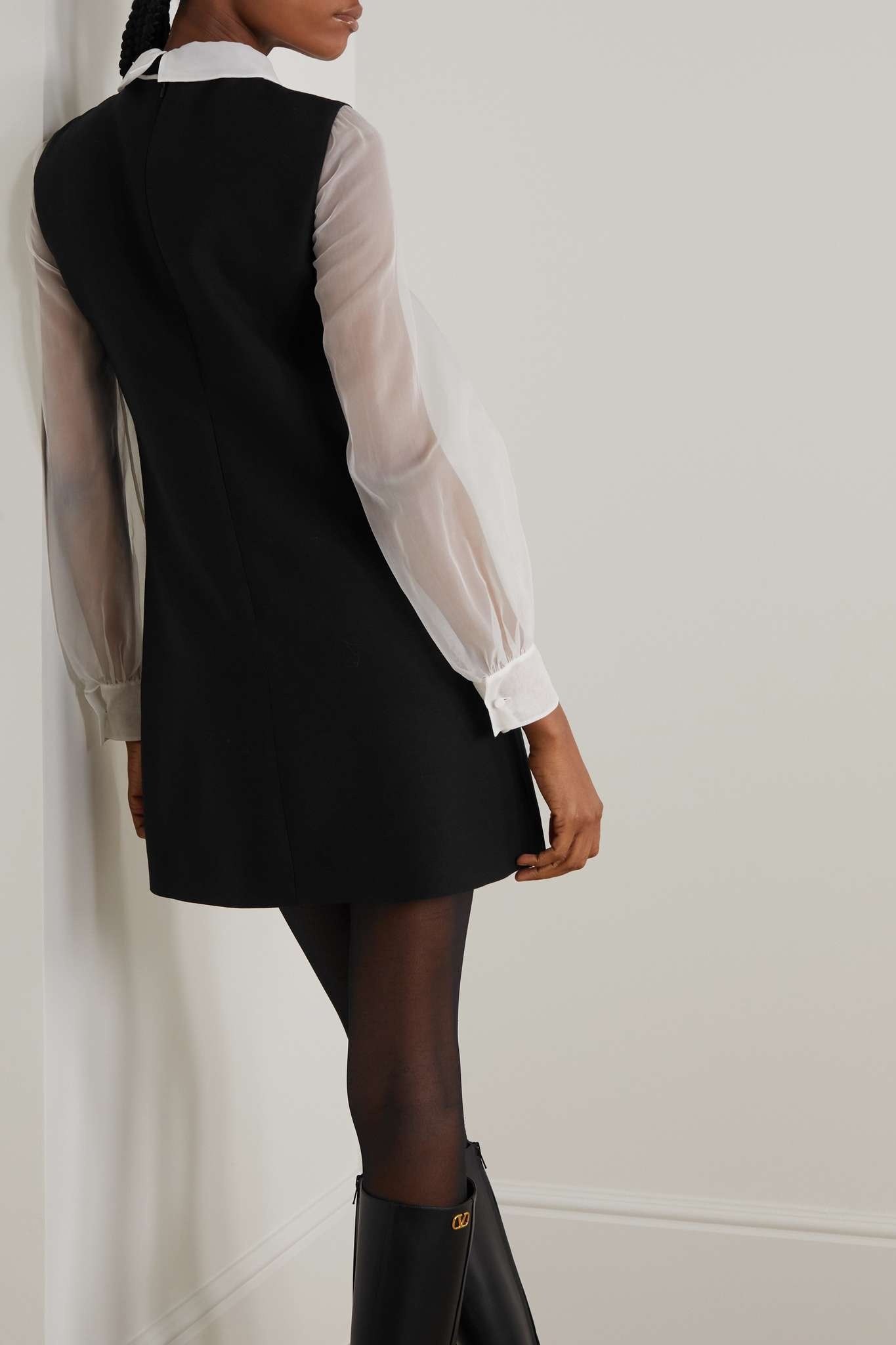 Silk-chiffon and crepe pussy-bow mini dress - 3