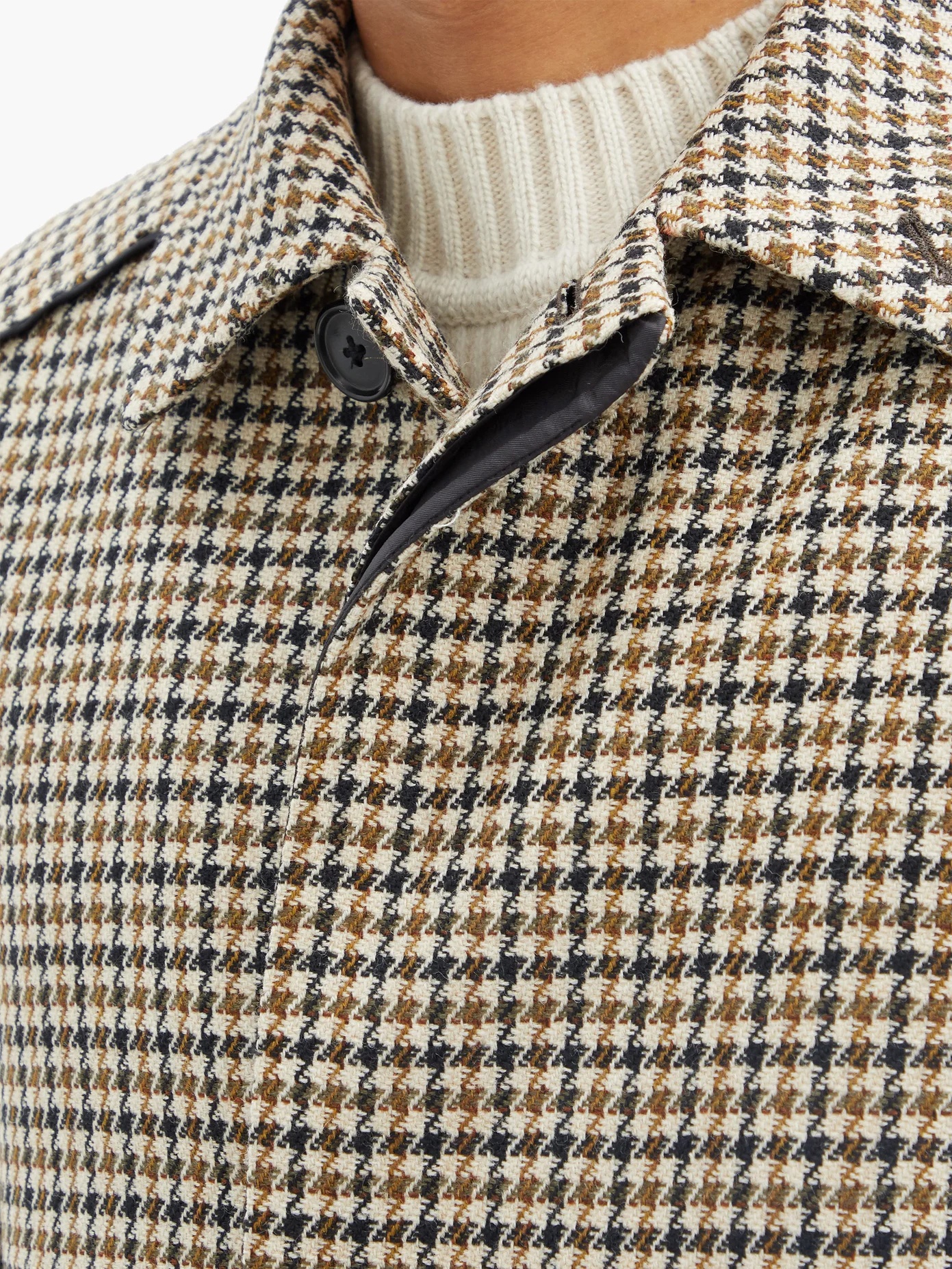 Single-breasted houndstooth-check wool overcoat - 4