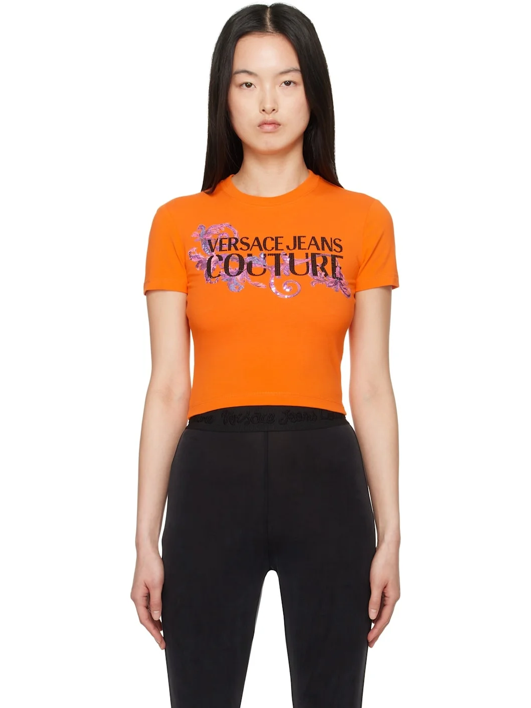 Orange Crystal Outline Barocco T-shirt - 1