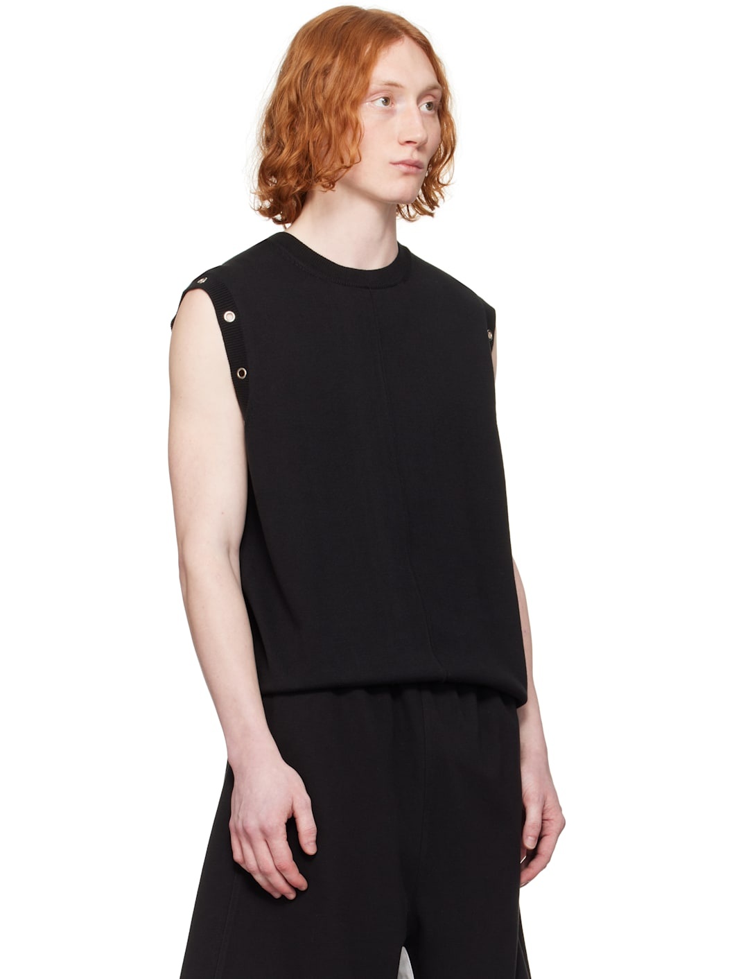 Black Eyelet Knit Vest - 2