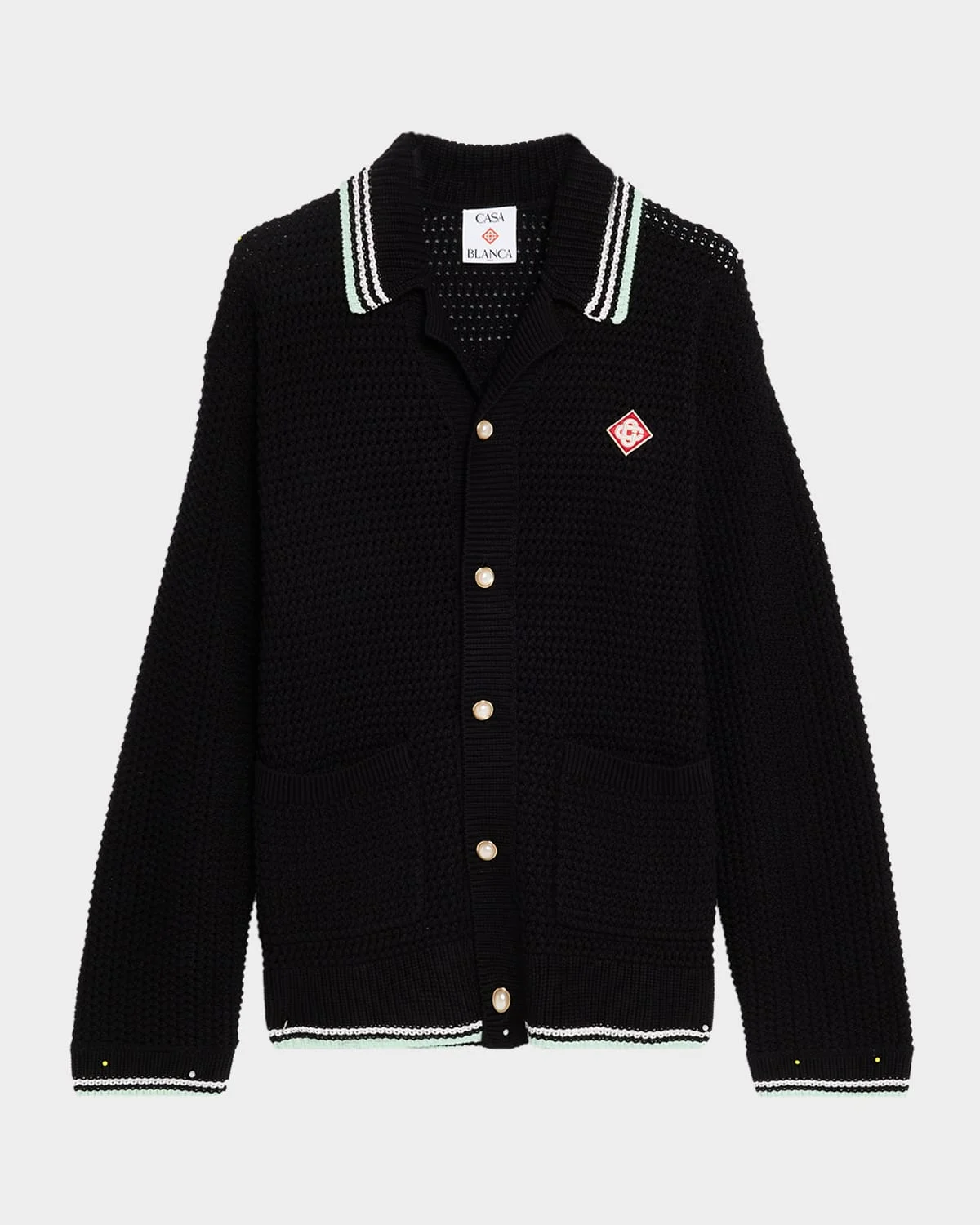 Men's Embroidered Cotton Crochet Button-Down Shirt - 1