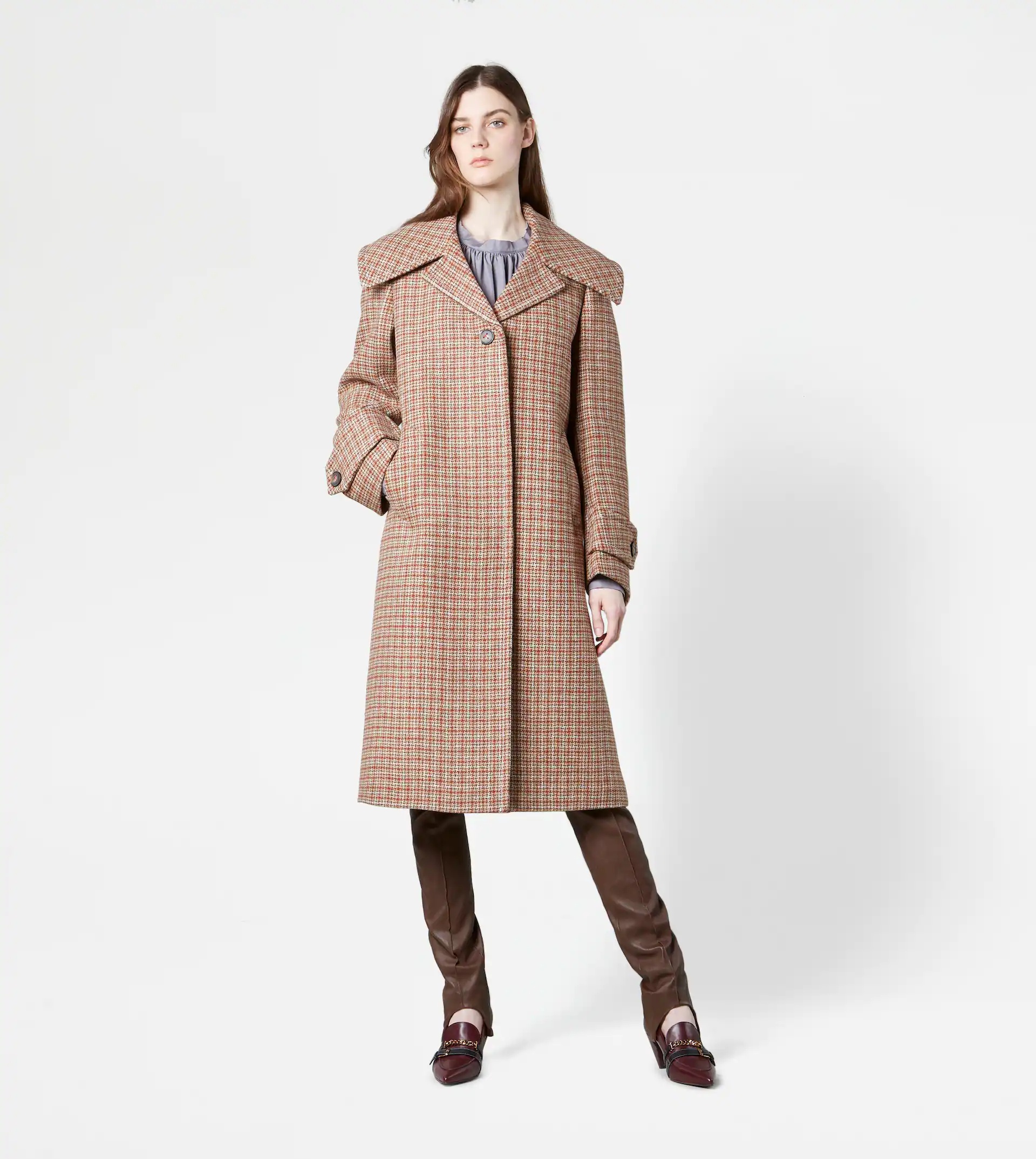 WOOL COAT - BROWN, LIGHT BLUE - 2