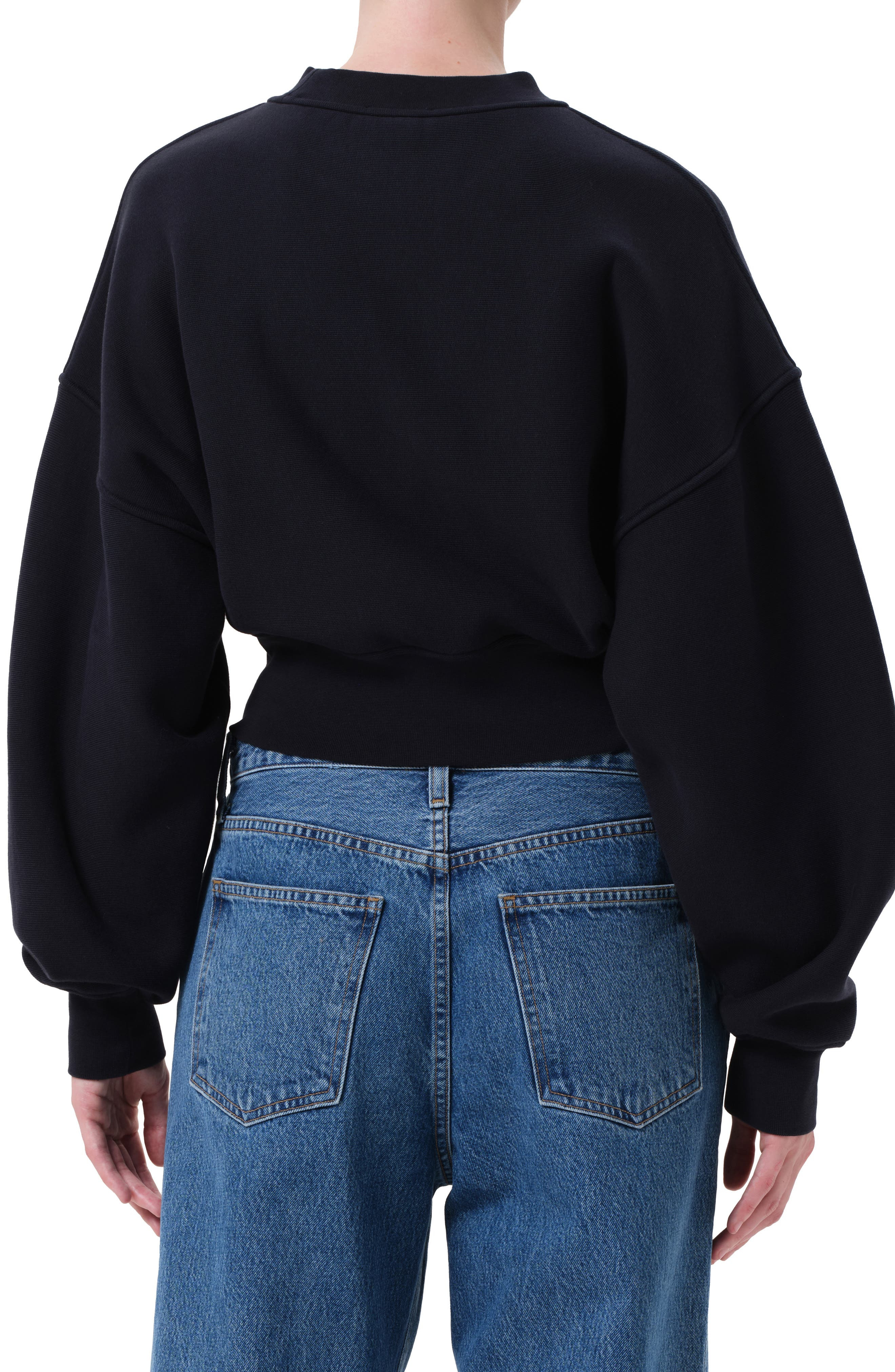 AGOLDE Kit Cotton Fleece Crop Sweatshirt in Mirage Deep Dk Navy at Nordstrom - 2