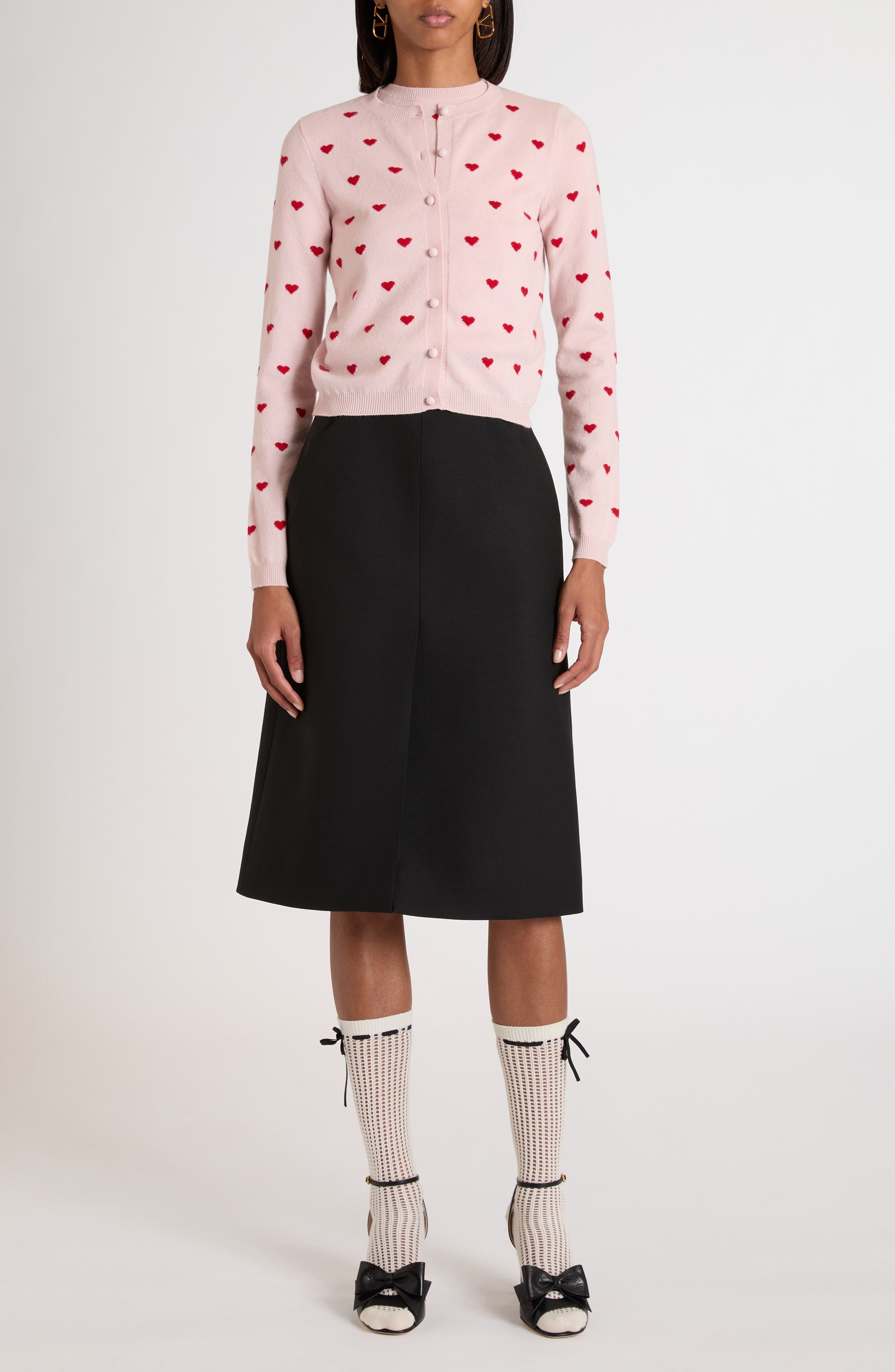 Valentino Garavani Heart Jacquard Cashmere Cardigan in Rose/Silver at Nordstrom - 2